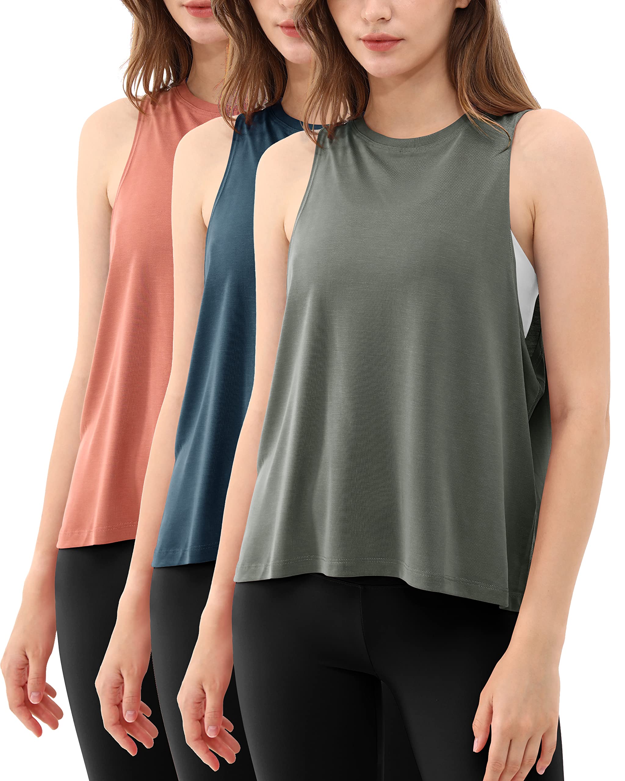 ODODOS 3-Pack Loose Tank Tops for Women Sleeveless Gym Athletic