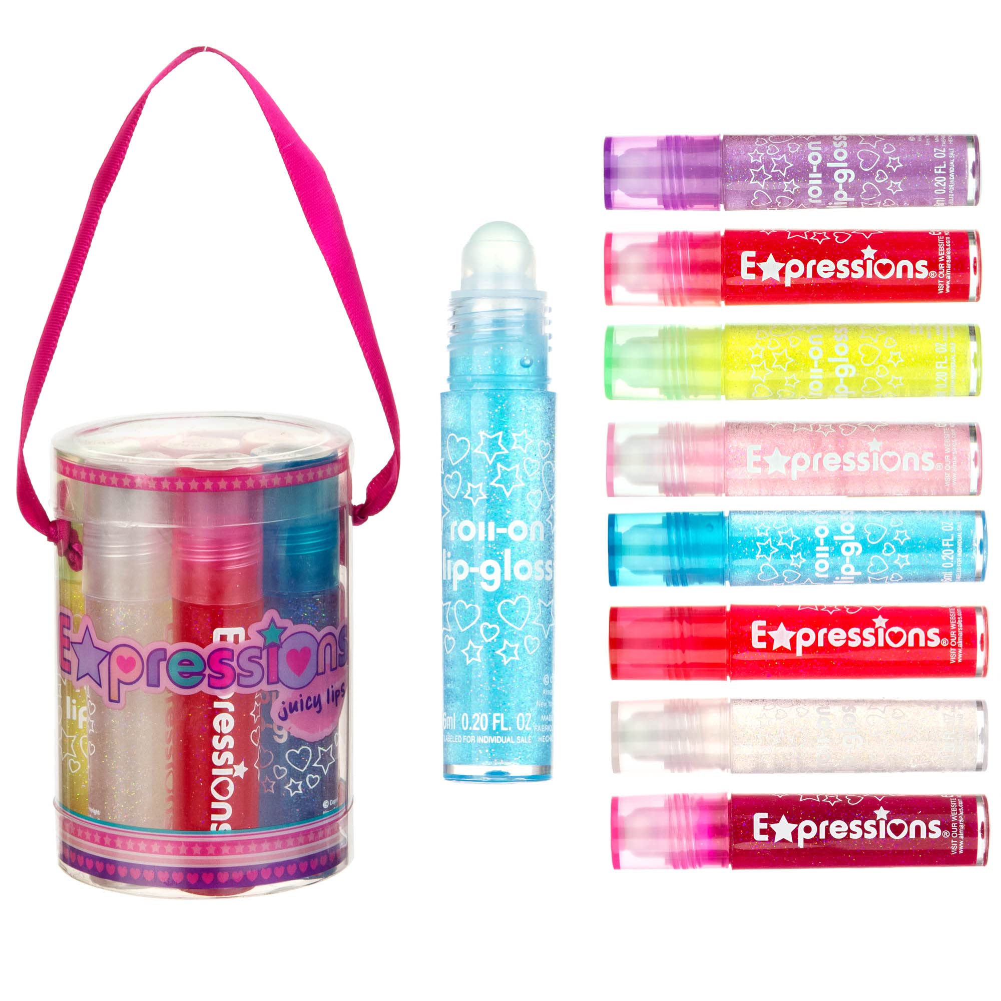 Expressions 8pc Lip Gloss Set Flavored Roll On Lip Glosses with Carrying  Case Lip Gloss Set Value Pack 8 Assorted Fruit Flavored Lip Gloss for Kids  Safe Non Toxic Kids Makeup Set