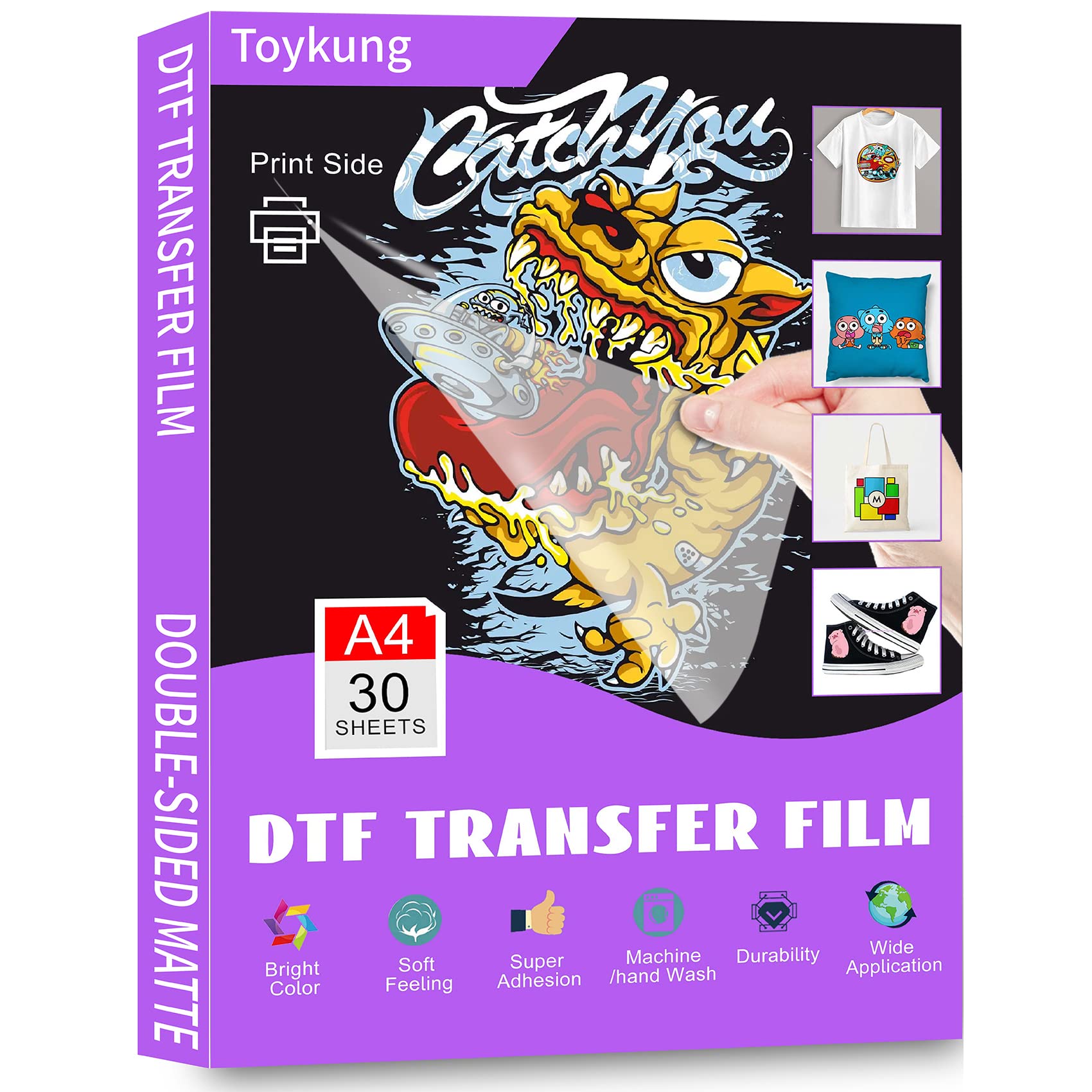 A-SUB DTF Film Paper - 30 Sheets A4 Clear Heat Transfer Paper for DTF  Printer on Dark, Light, Cotton, Polyester Fabrics 8.3 x 11.7 , Double  Sided Coated 