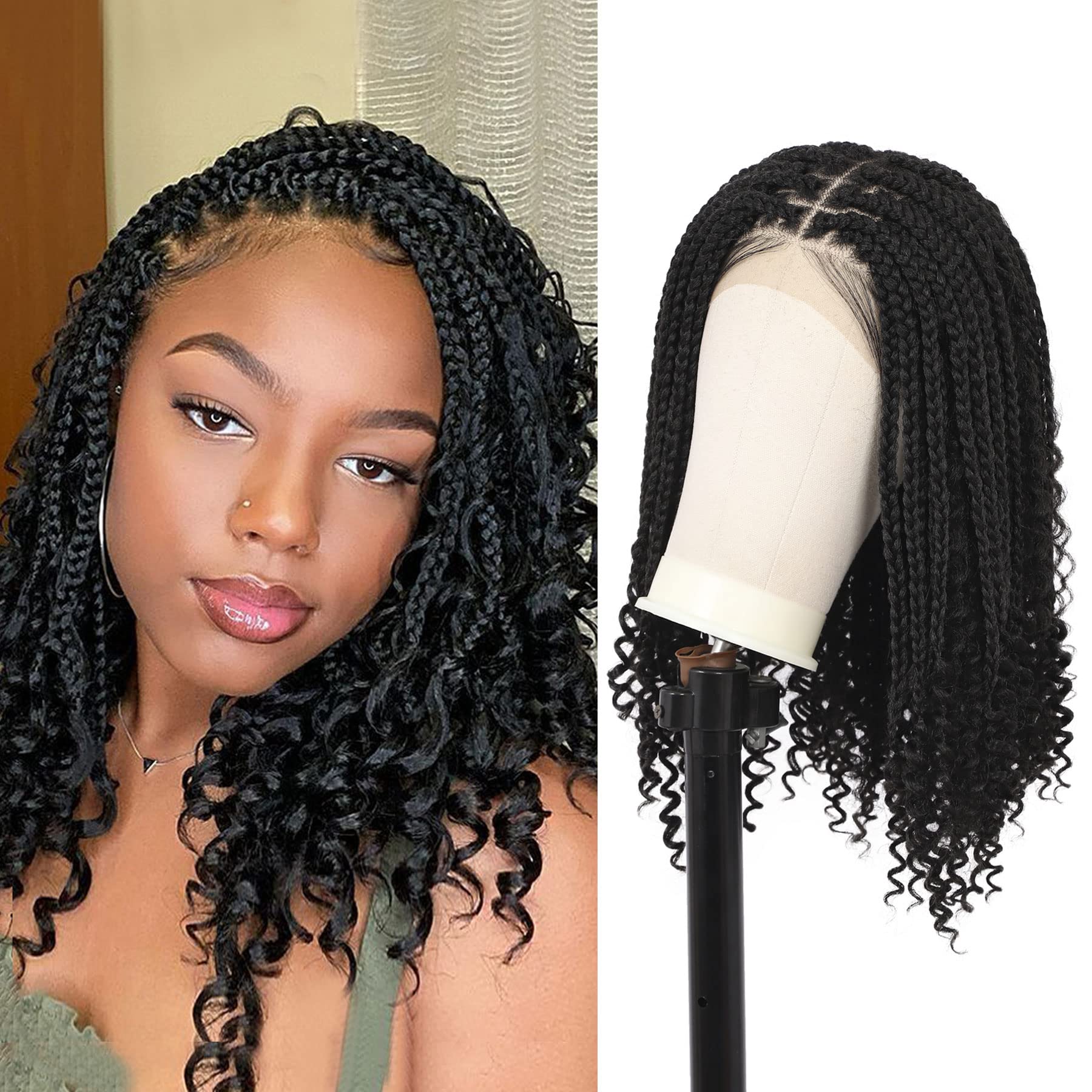 Lexqui 13X6X4 Inch Lace Front Knotless Box Braided Wigs with Boho