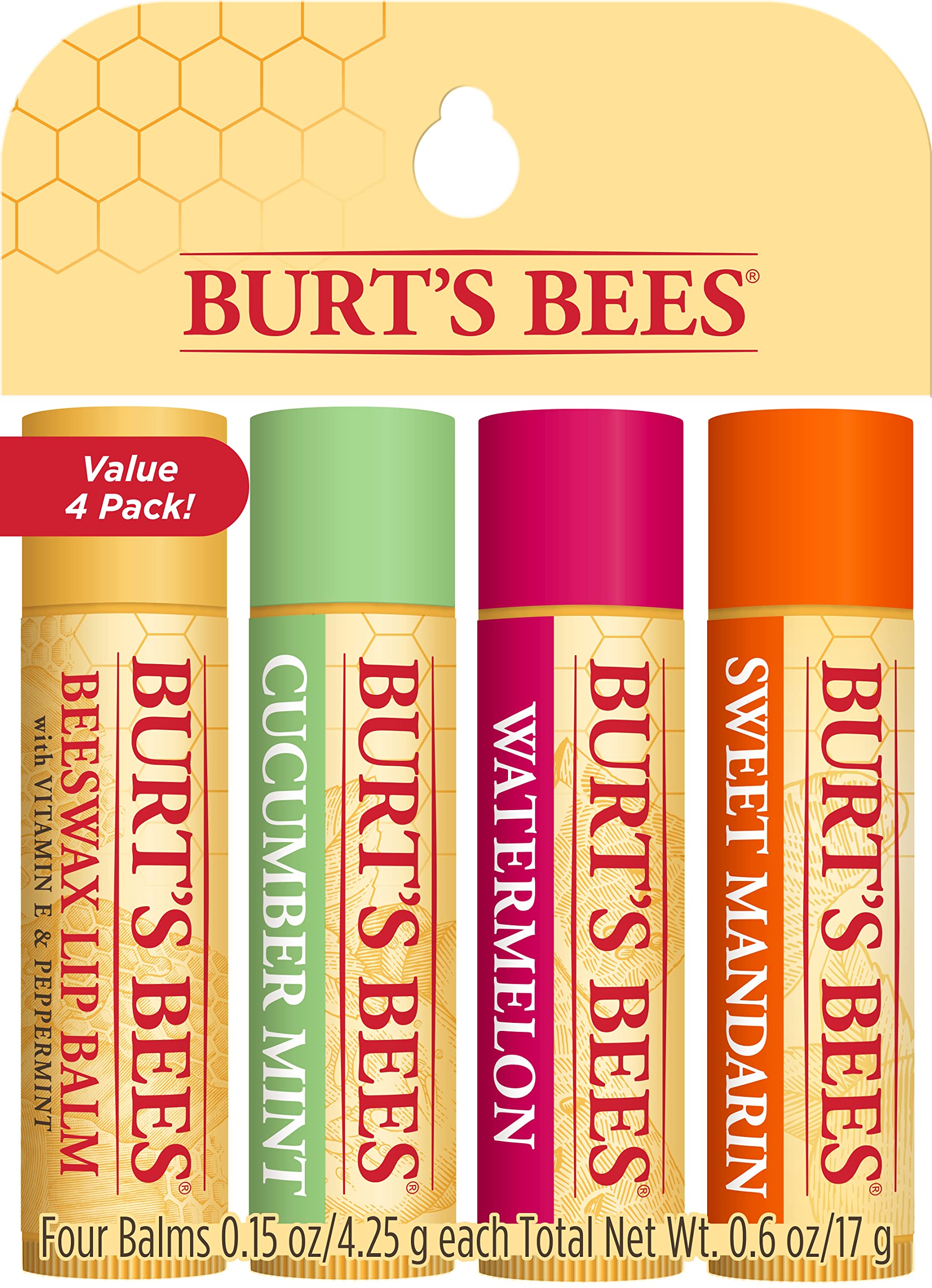  Burt's Bees Moisturizing Lip Balms Freshly Picked 4 Pack 0.15  oz (4.25 g) Each