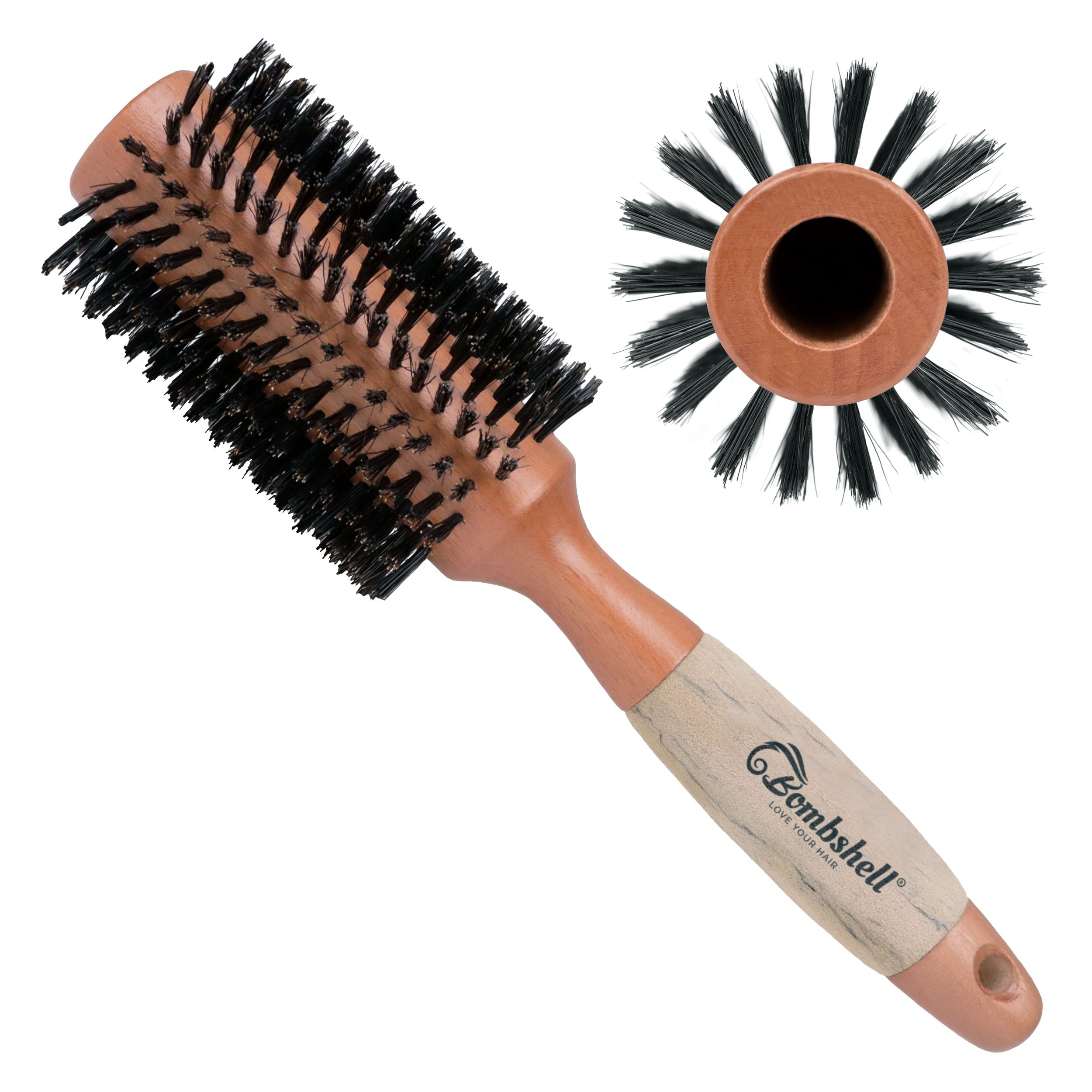 Handle, Round Styling, Round Round Curling Birch Out, Hair Brush (2.5 Sustainable Bombshell Brush inch) Brush Bristle Wood Birch Natural for — and Wood with Blow Boar
