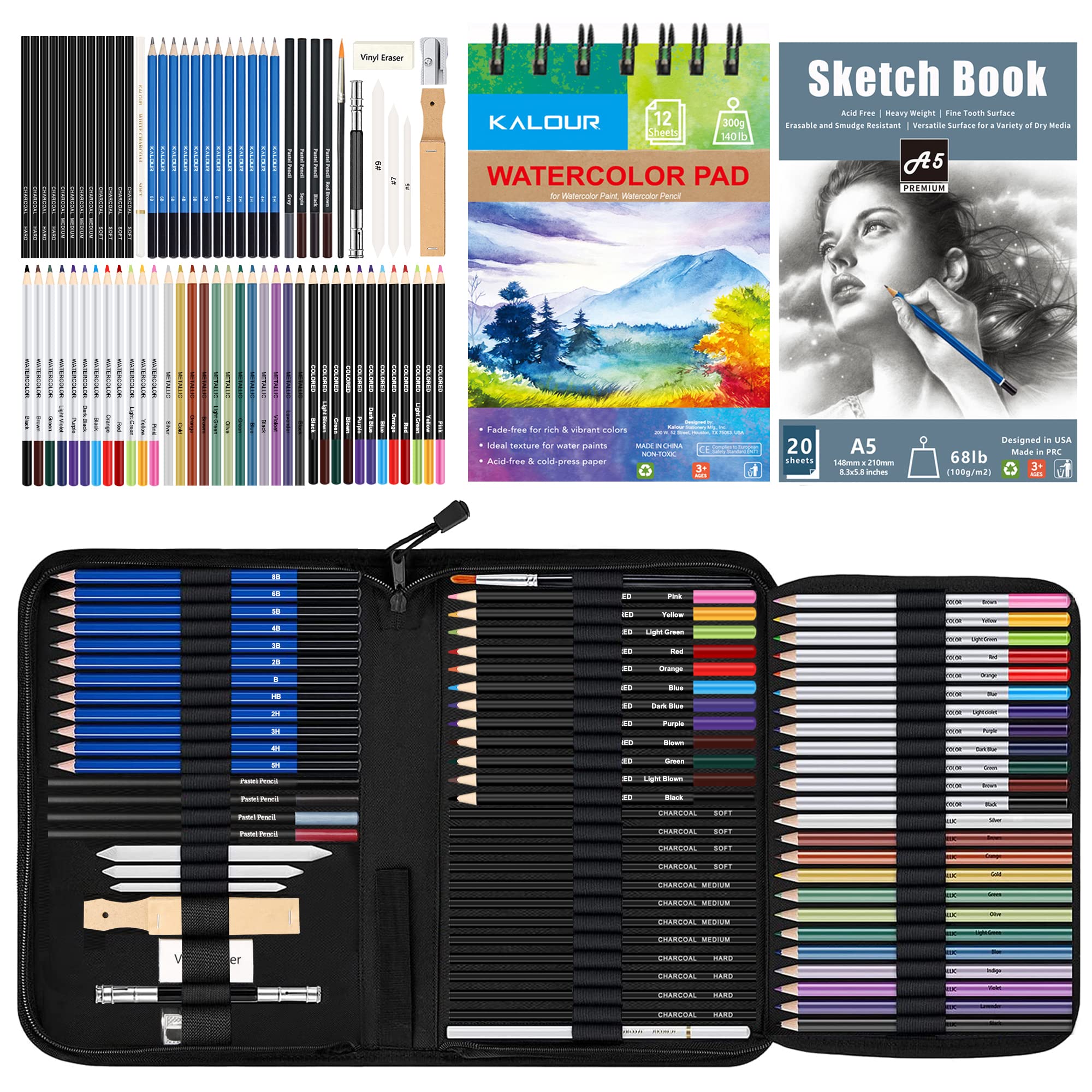 KALOUR 106 Coloring Sketching Kit Set - Pro Art Supplies with Sketchbook &  Watercolor Paper - Include Drawing Tutorial