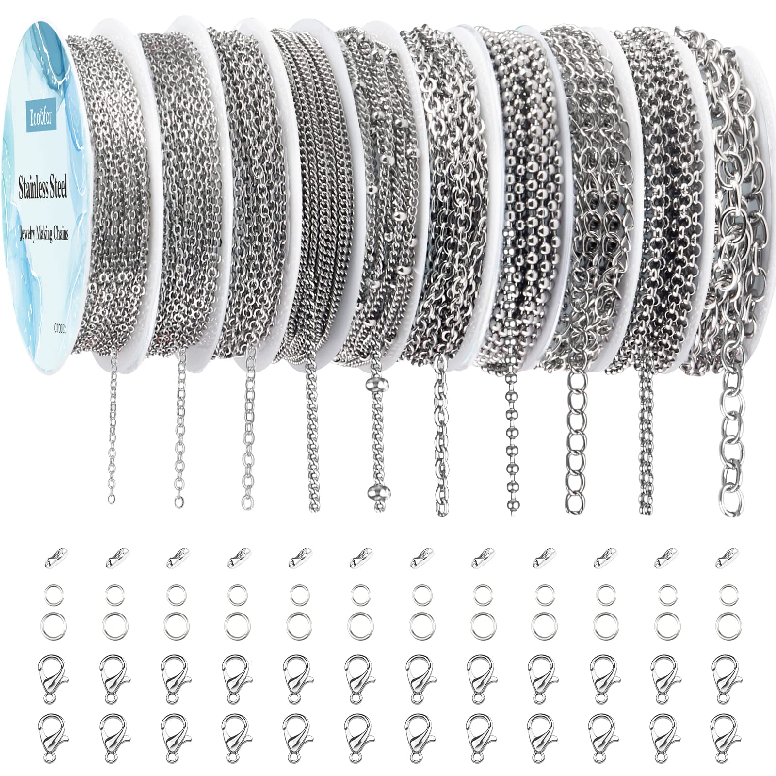 Ecoofor Necklace Chains for Jewelry Making, 78.7 Feet 10 Rolls 304  Stainless Steel Jewelry Chains for