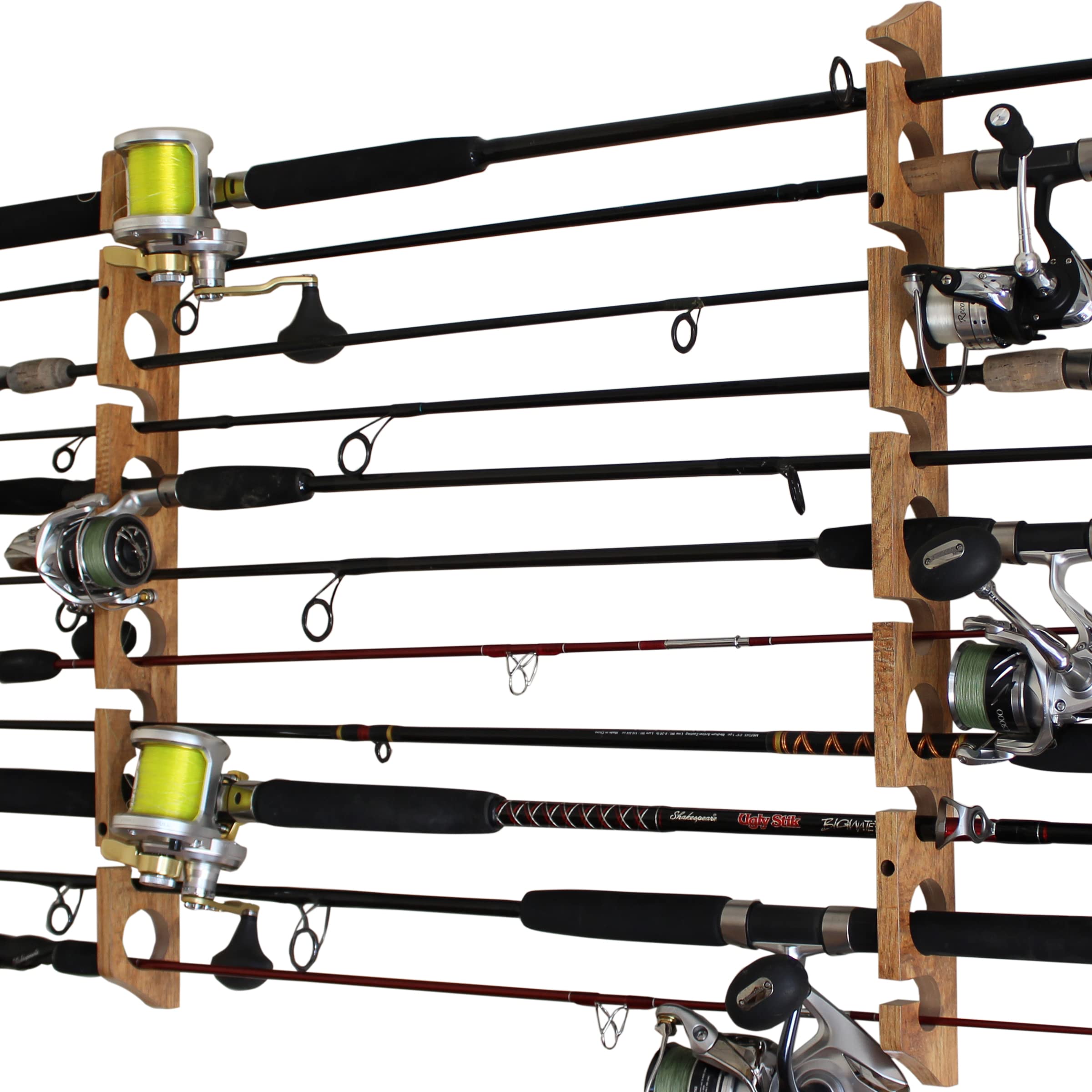 Rush Creek Creations 11 Fishing Rod Storage Rack for Wall/Garage American  Cherry Laminate
