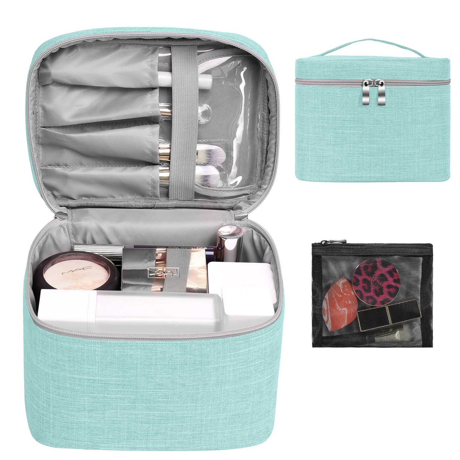  Large Makeup Bag with Handle Travel Cube Cosmetic Bags Brush  Holder Zipper Pouch Case Organizer for Women : Beauty & Personal Care