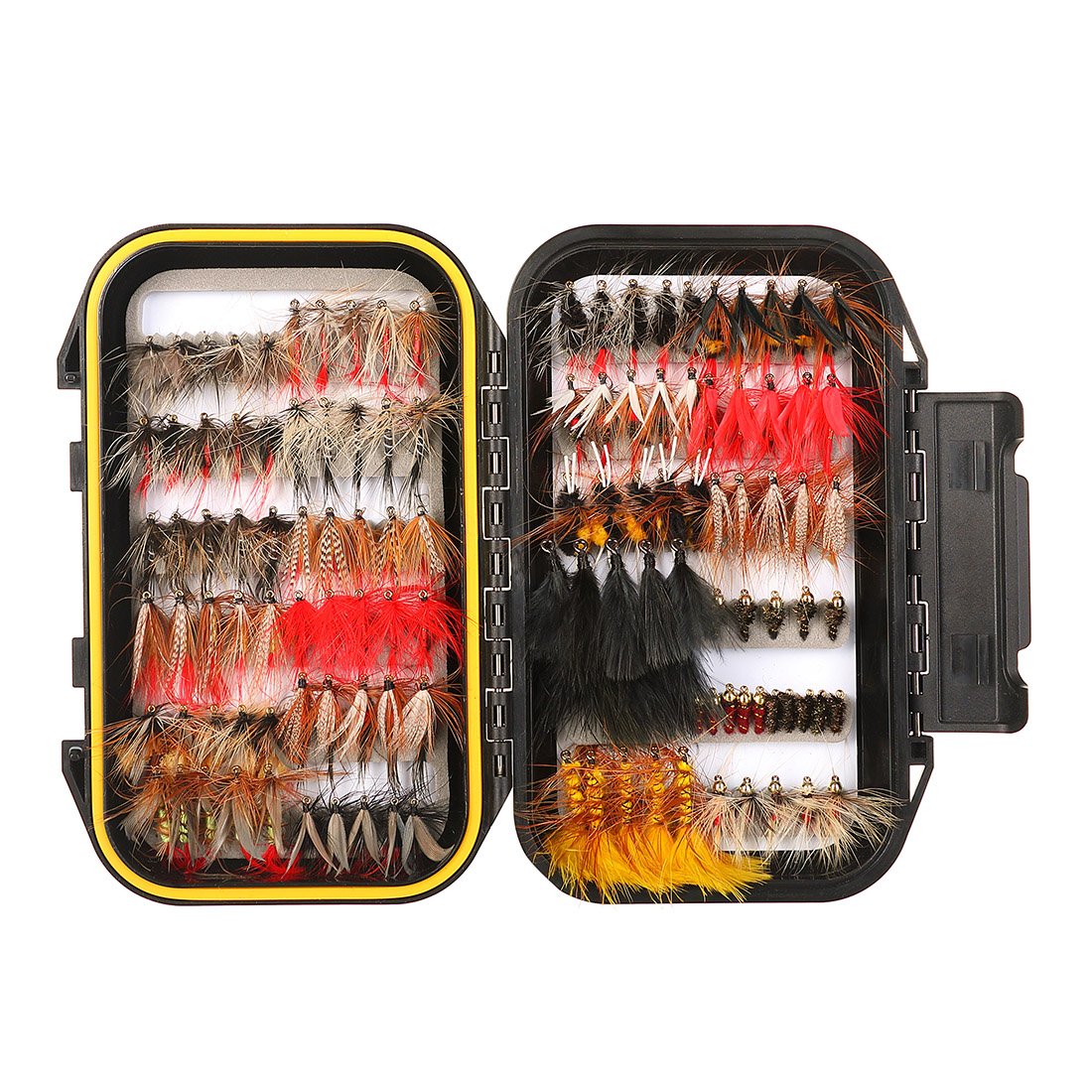 FISHINGSIR Fly Fishing Flies Kit - 64/100/110/120pcs Handmade Fly Fishing  Lures - Dry/Wet Flies,Streamer, Nymph, Emerger with Waterproof Fly Box  MUST-HAVE SERIES - 120PCS Flies Kit + Fly Box