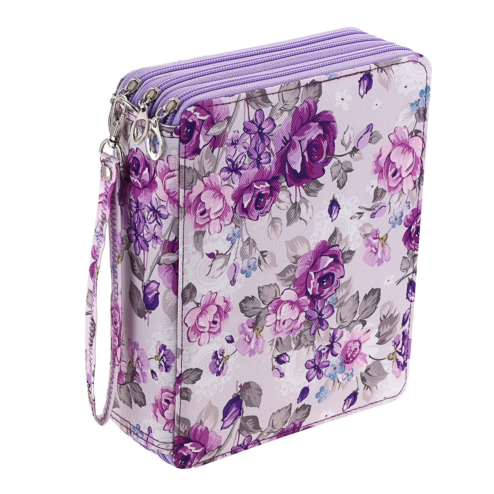 BTSKY Colored Pencil Case- 120 Slots Pencil Holder Pen Bag Large Capacity  Pencil Organizer with Handle Strap Handy Colored Pencil Box with Printing  Pattern (Purple Flower)