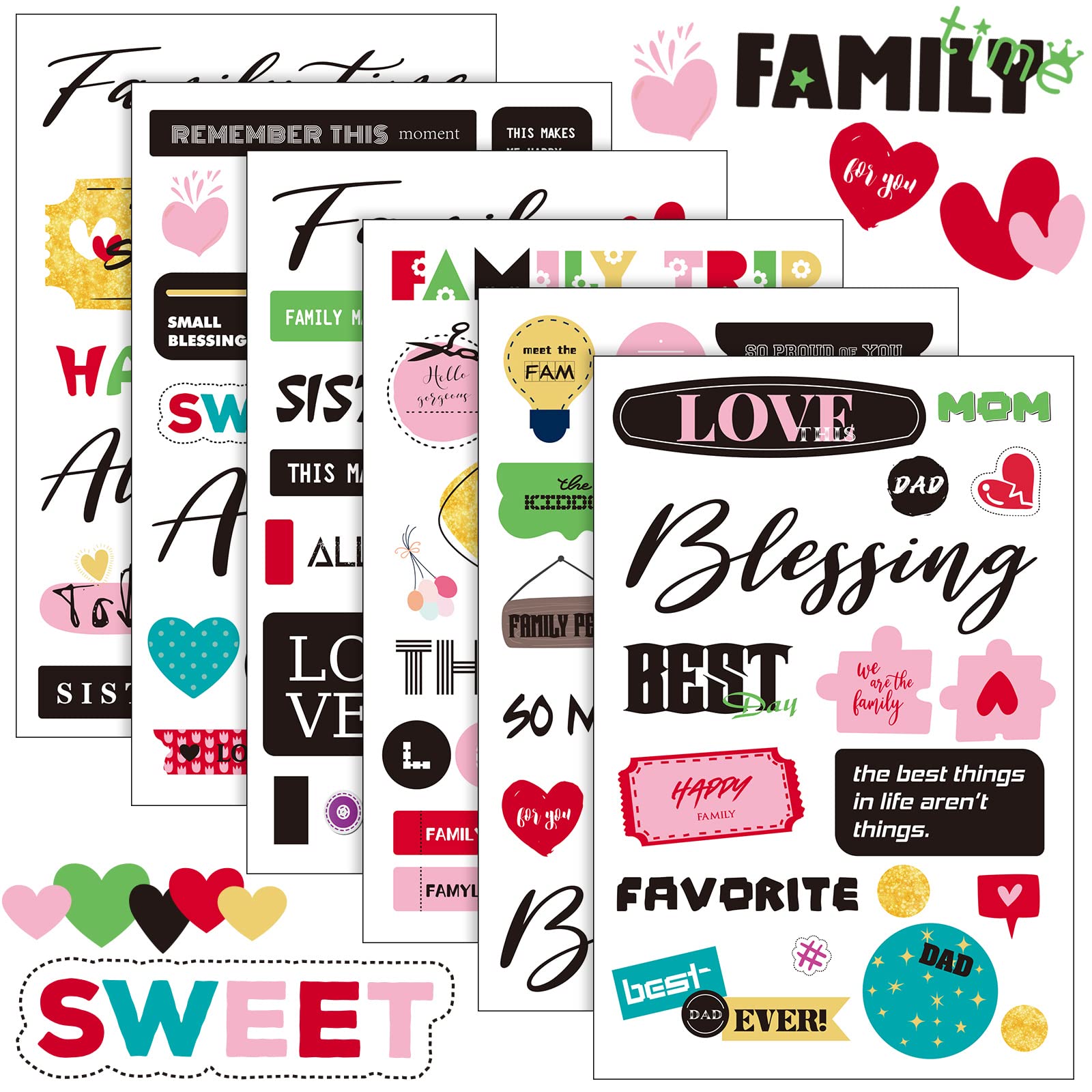 30 Sheet Family Friend Theme Scrapbooking Sticker Decals 500 Pieces  Waterproof Vinyl Happy Family Friend Memories Sticker Decor for Family  Album Scrapbooking Embellishment Art Project (Family Theme)