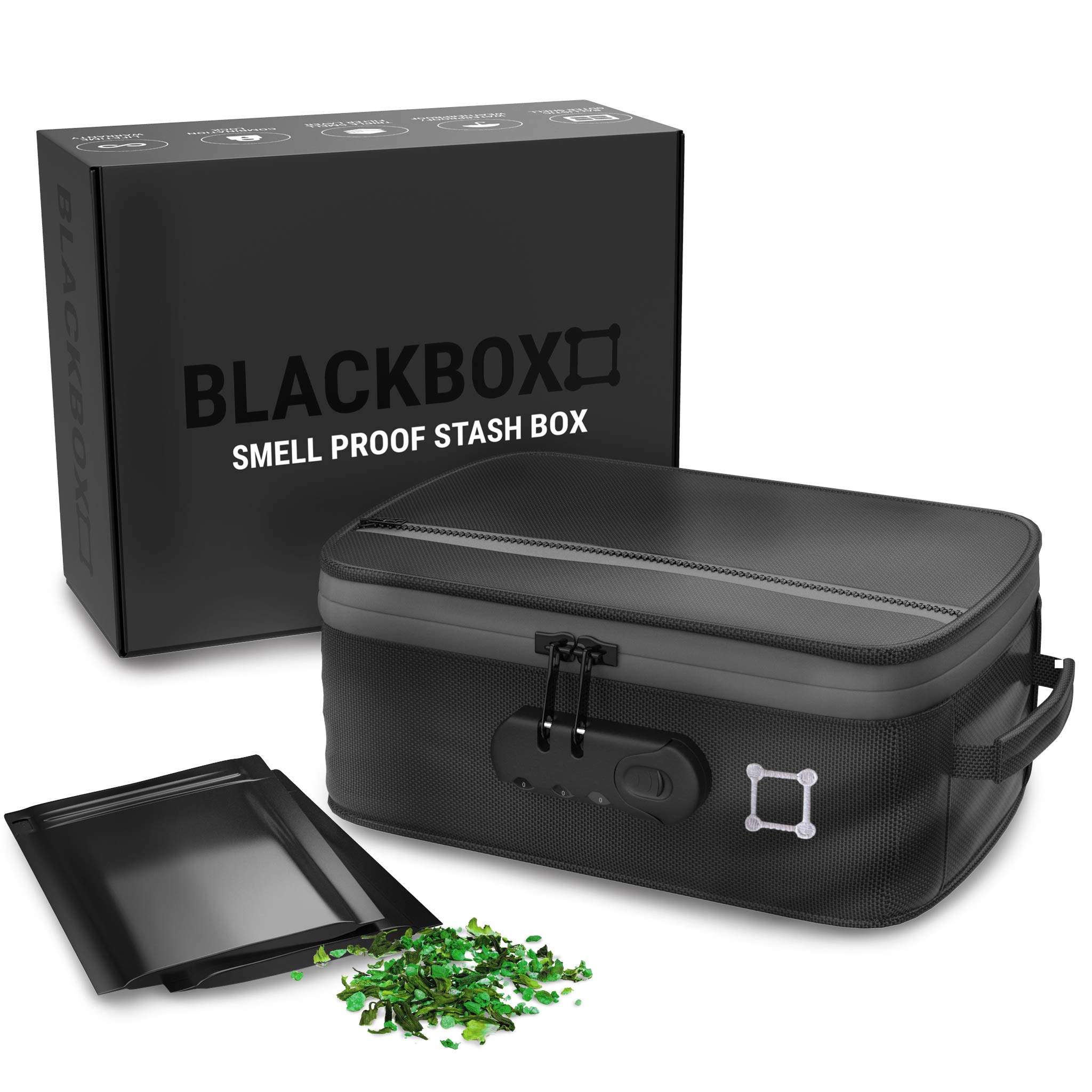 Kulbi The Blackbox Smell Proof Stash Box - Triple Smell Blocking Layers  Smell Proof Container - Durable Ballistic Shell with Waterproof Coating +  Heavy Duty Combo Lock - Includes 2 Smell Proof Bags