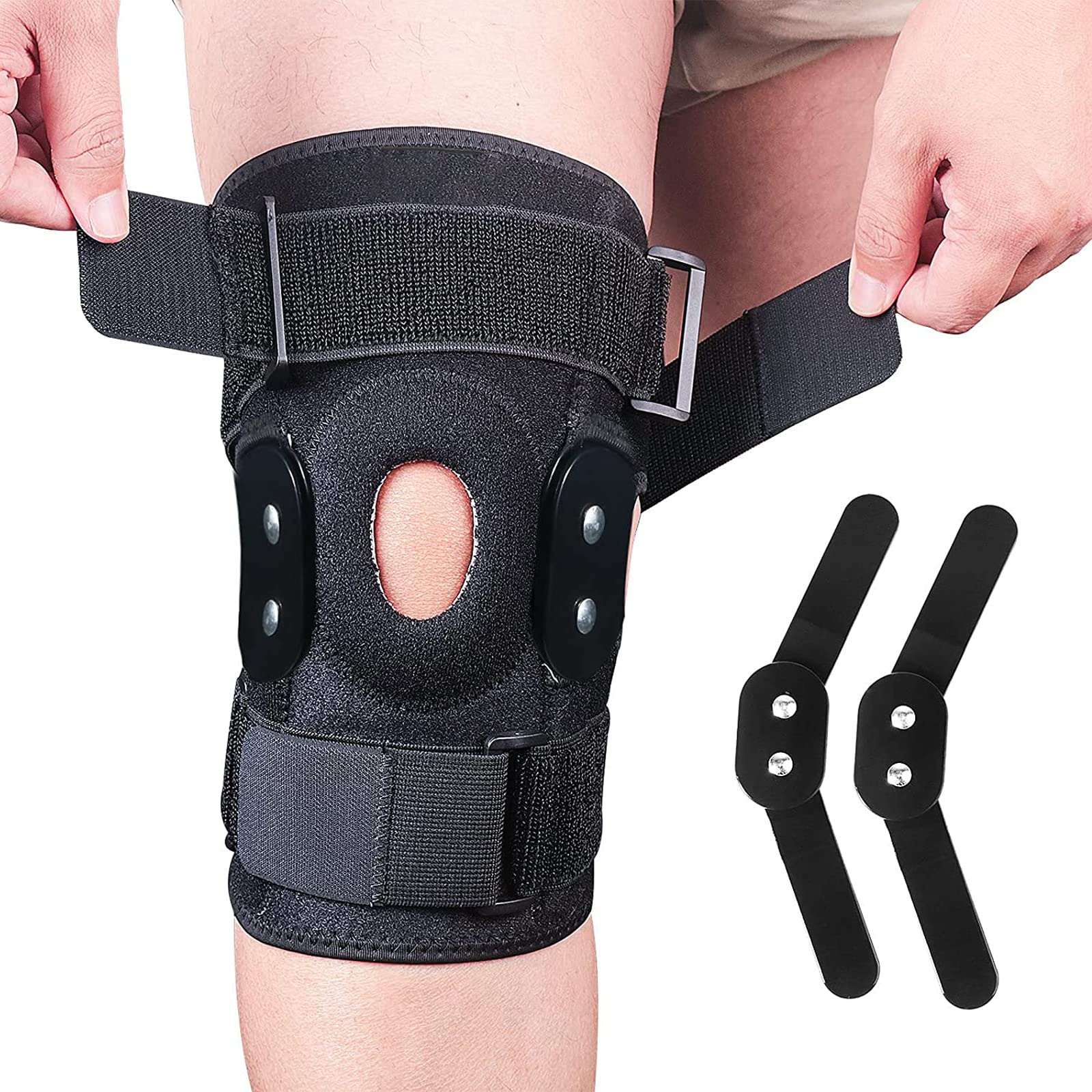  Hinged Knee Brace, Adjustable Knee Support Wrap for Men and  Women, Pain Relief Swelling and Inflammation, Patellar Tendon Support Sleeve  for Helping Relieve Strains, Sprains, ACL, MCL Injuries : Health 