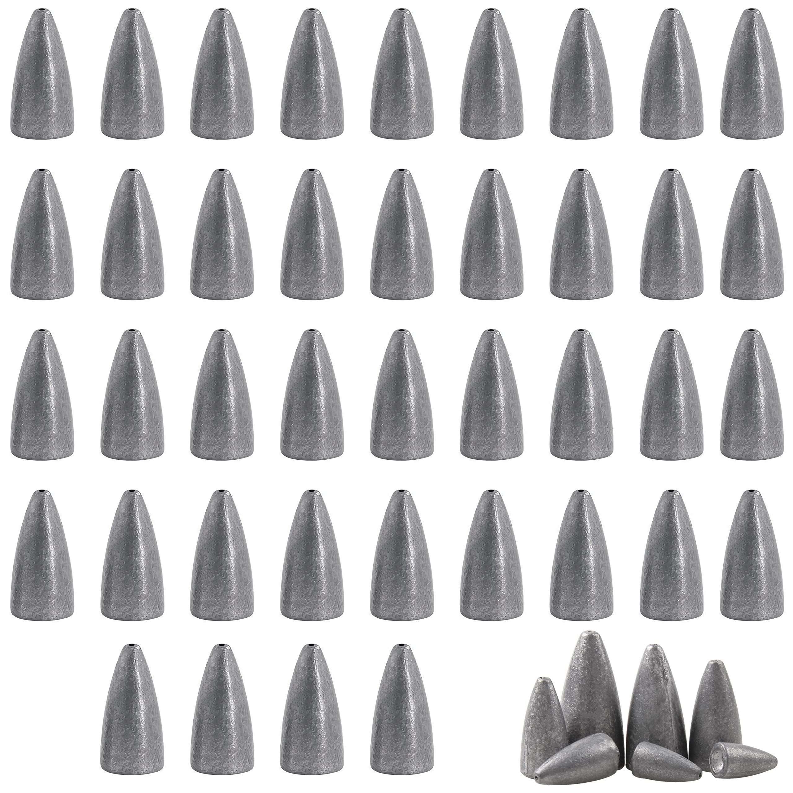 Bullet Fishing Weights Sinkers,40pcs Worm Weights Slip Sinker Assorted Set  for Bass Fishing Texas Rigs