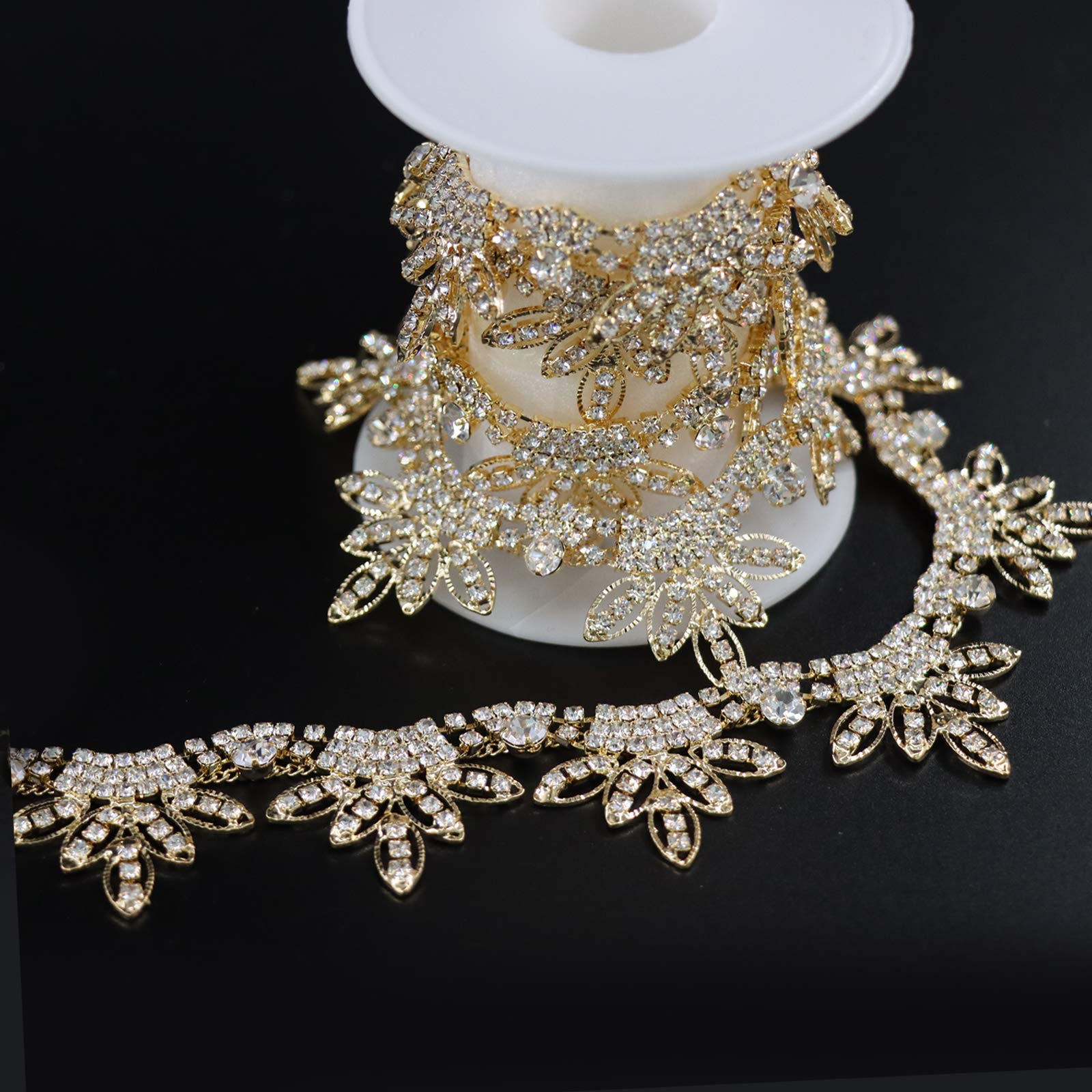 Jerler 1 Yard Tassel Rhinestone Trim Chain Gold Fringe Rhinestone Applique  for DIY Decoration and Bridal