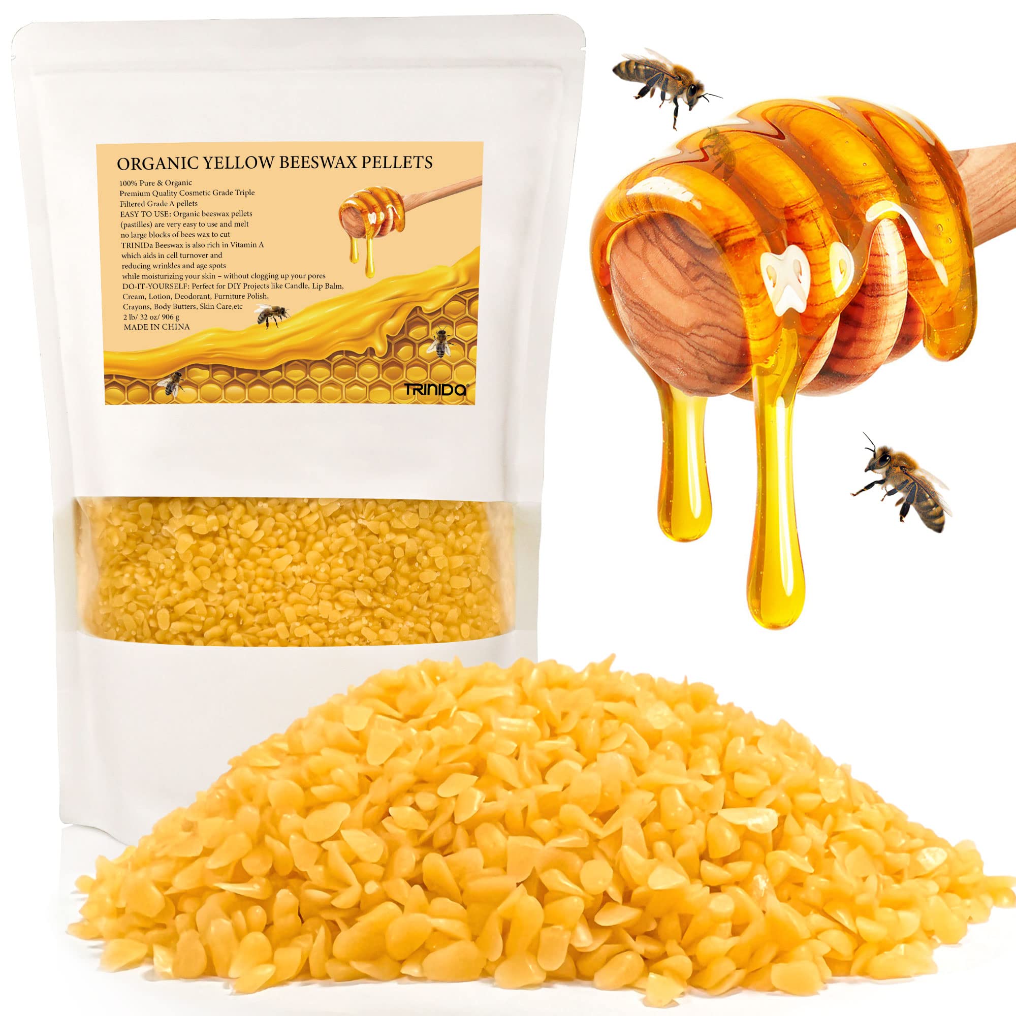 Yellow Beeswax Pellets 1lb (16oz), Pure, Natural, Organic, Bees