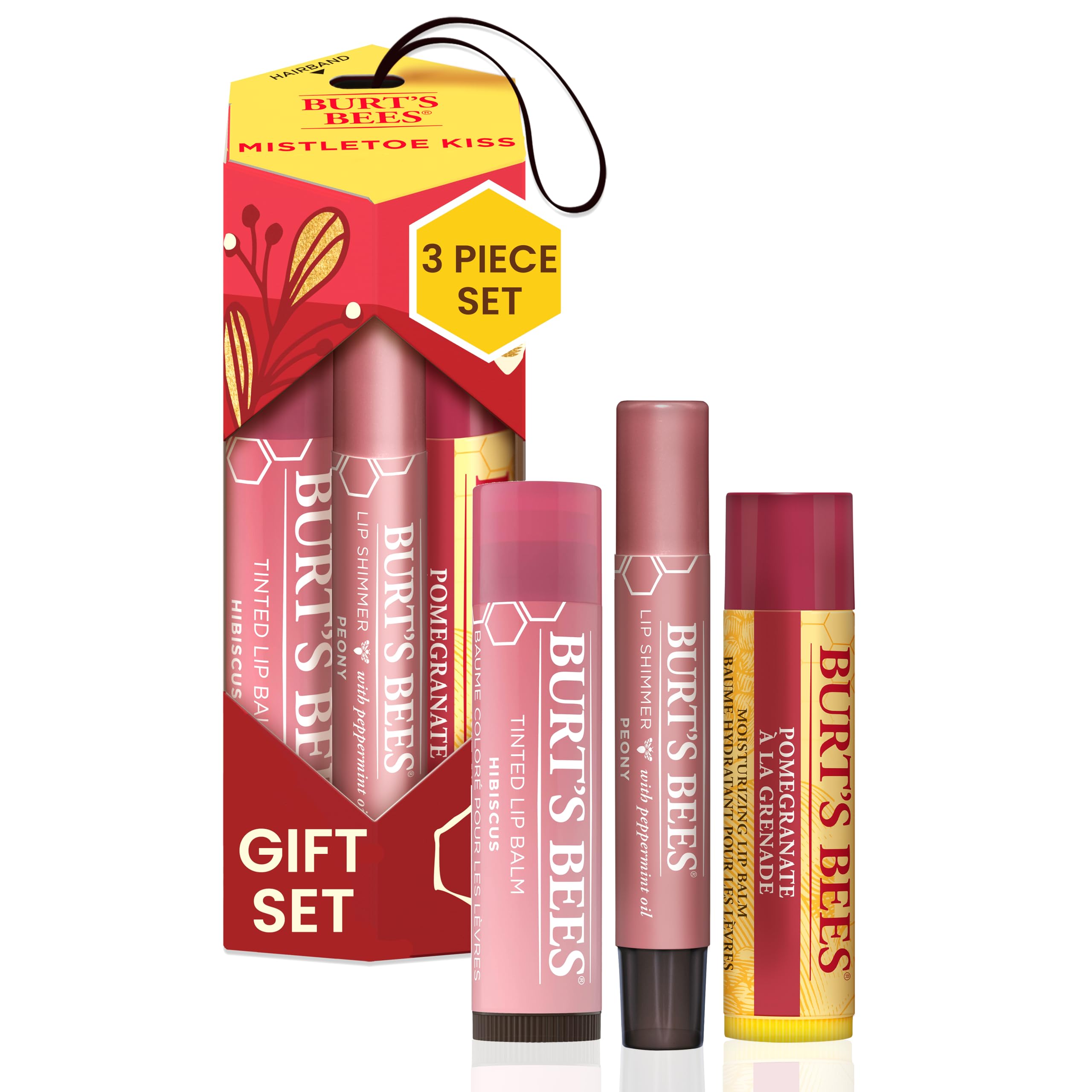 Burt's Bees Moisturising Lip Balm Tinted Lip Balm and Lip Shimmer Mistletoe  Kiss 1 Count (Pack