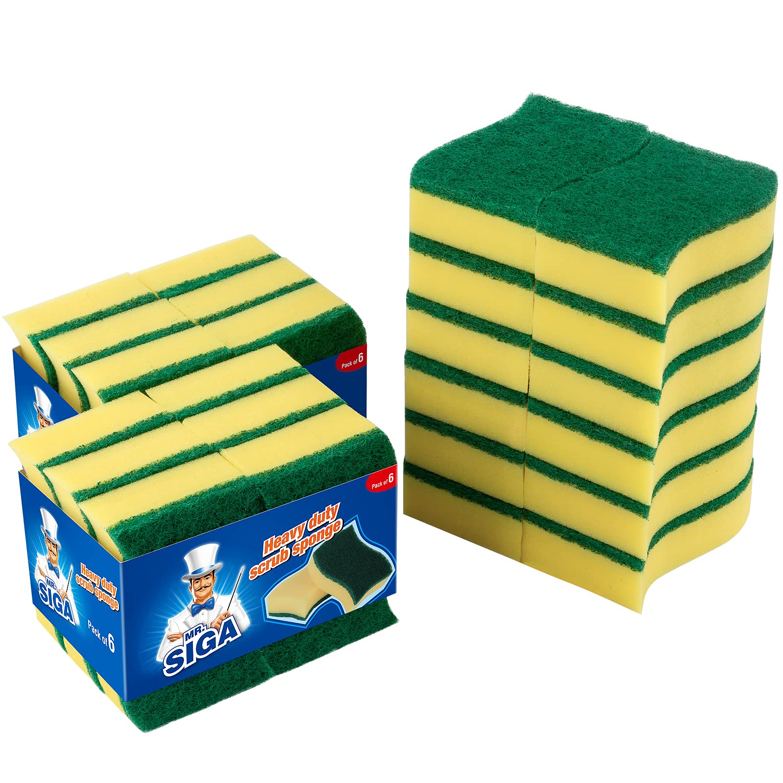 MR.SIGA Heavy Duty Scrub Sponge, 24 Count, Size:11 x 7 x 3cm, 4.3 x 2.8 x  1.2 24 Pack