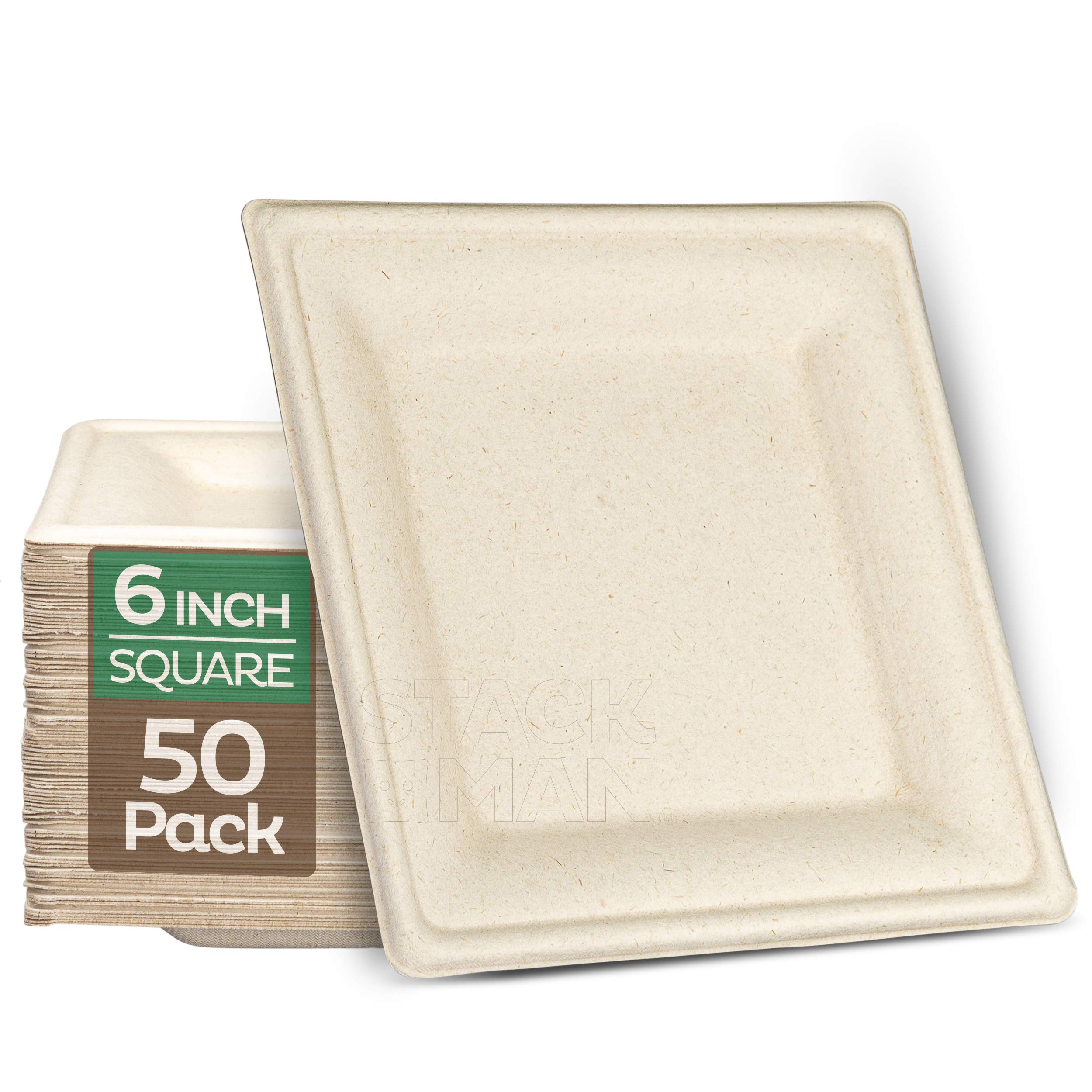 100% Compostable Square Paper Plates 6x6 inch - 50-Pack Elegant Disposable  Plates Heavy-Duty Quality, Natural Bagasse Unbleached, Eco-Friendly Made of  Sugar Cane Fibers, 6 Biodegradable Plate 6'' Square