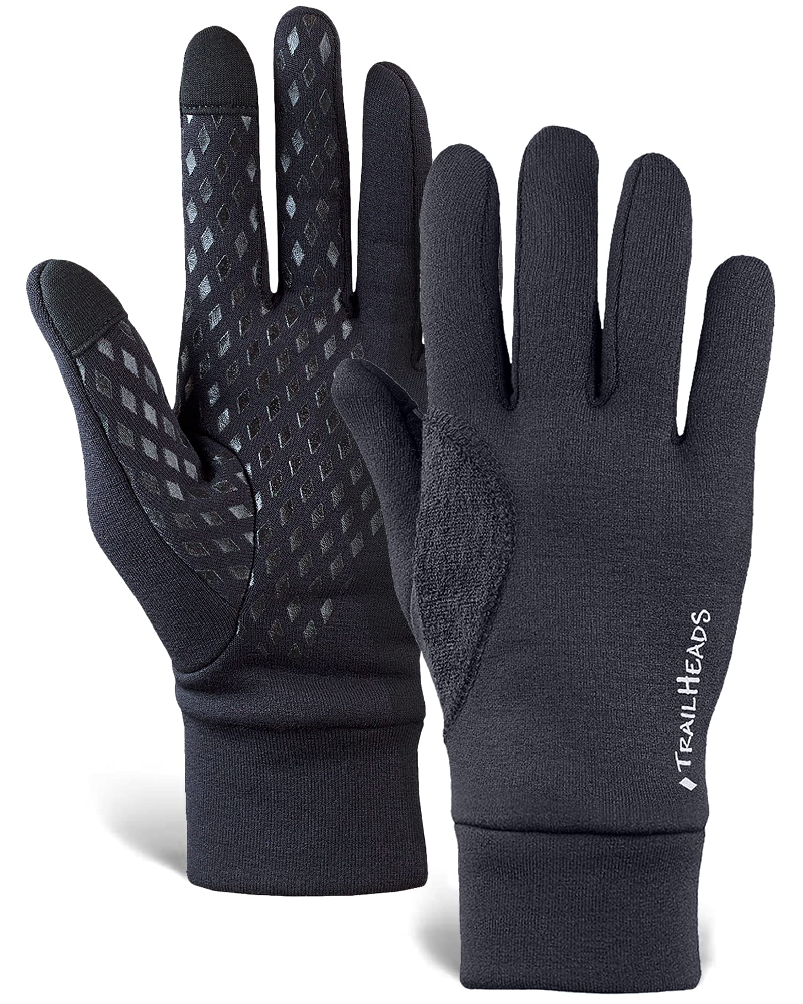 TrailHeads Mens Power Running Gloves - Black Touchscreen Gloves - Lightweight  Gloves Large