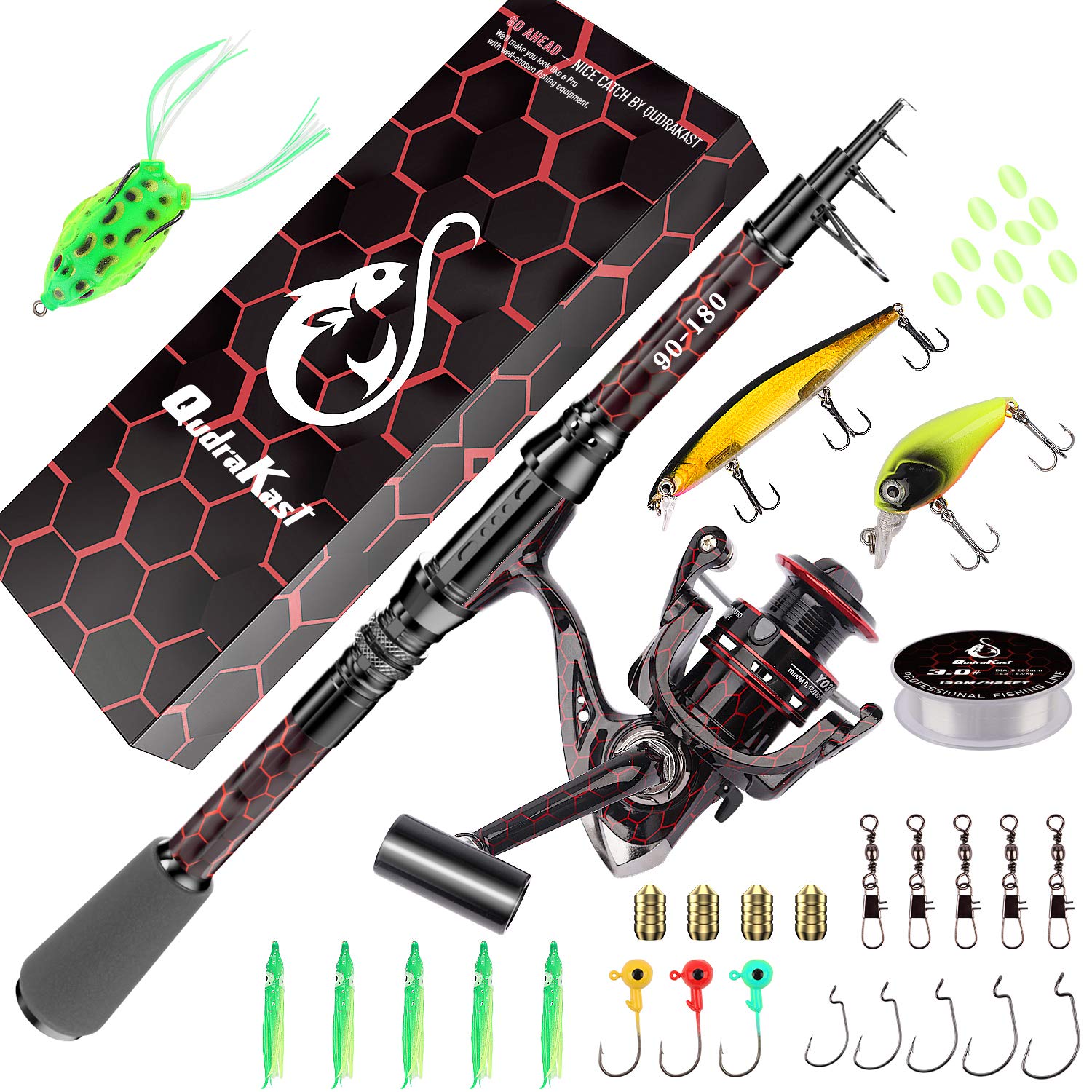 Fishing Rod and Reel Combos, Unique Design with X-Warping Painting, Carbon  Fiber Telescopic Fishing Rod