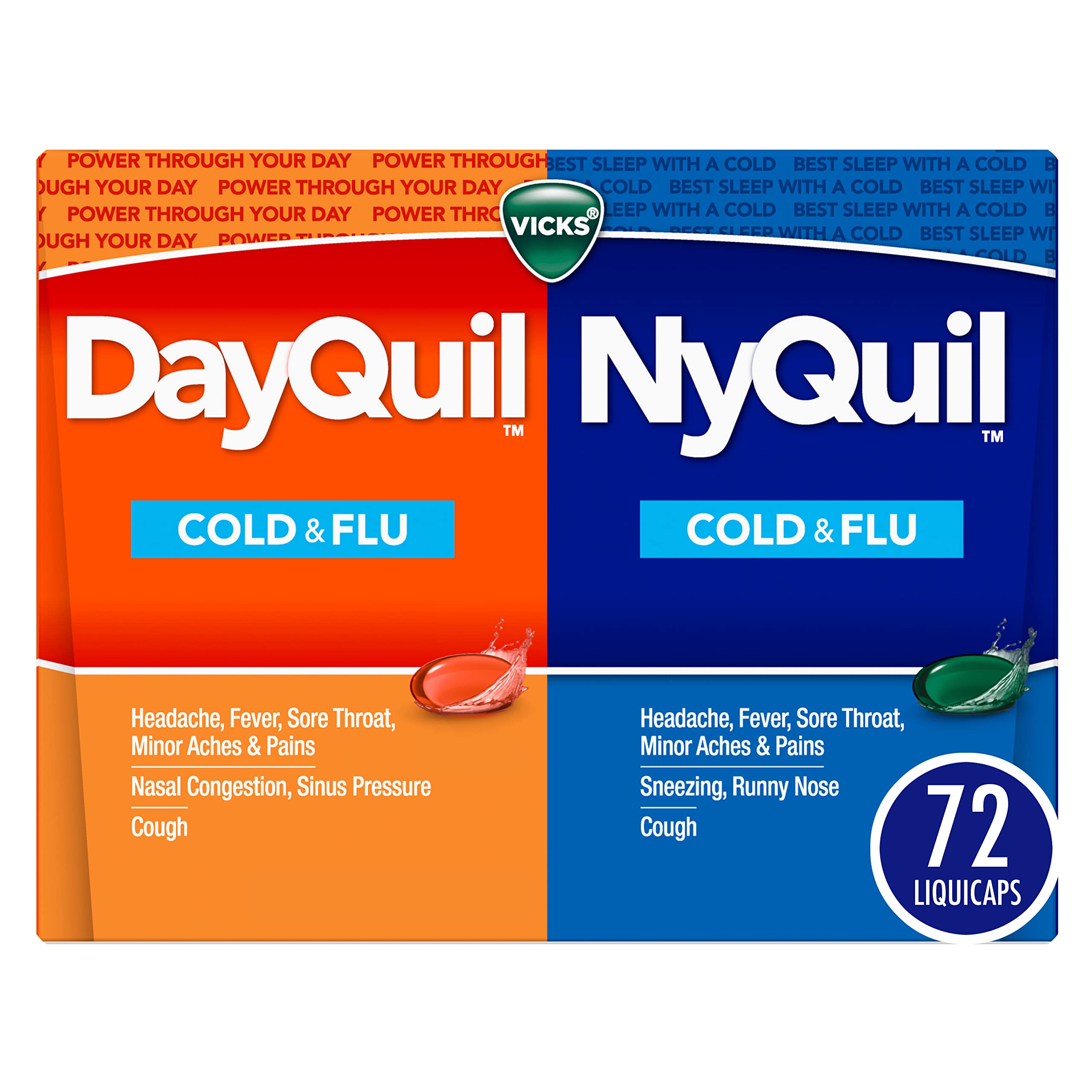 Vicks DayQuil NyQuil LiquiCaps Cough Cold Flu Relief Sore Throat Fever  Congestion Relief Day Night Relief