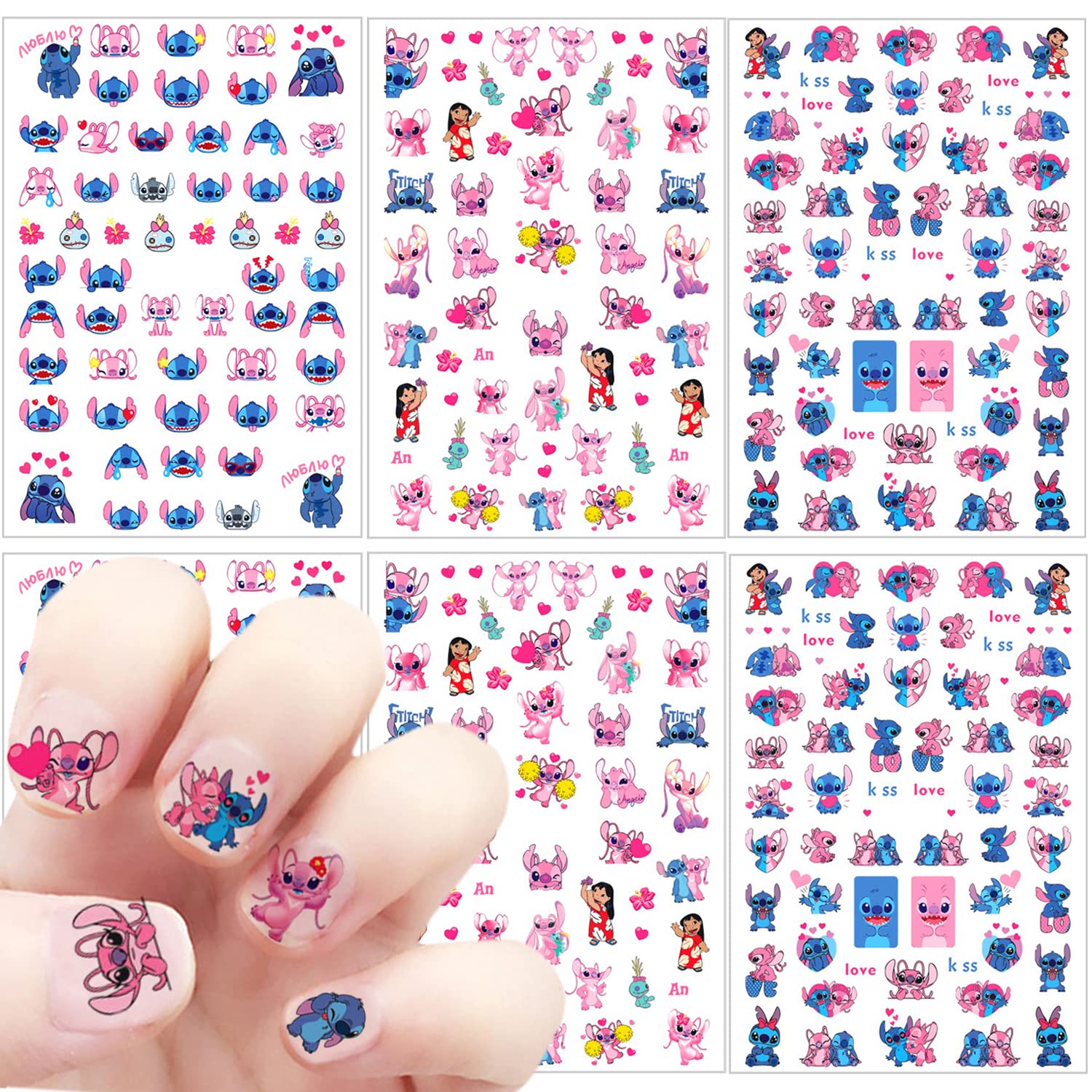 6 Sheets Lilo and Stitch Nail Art Stickers Decals 6 Sheets Cute