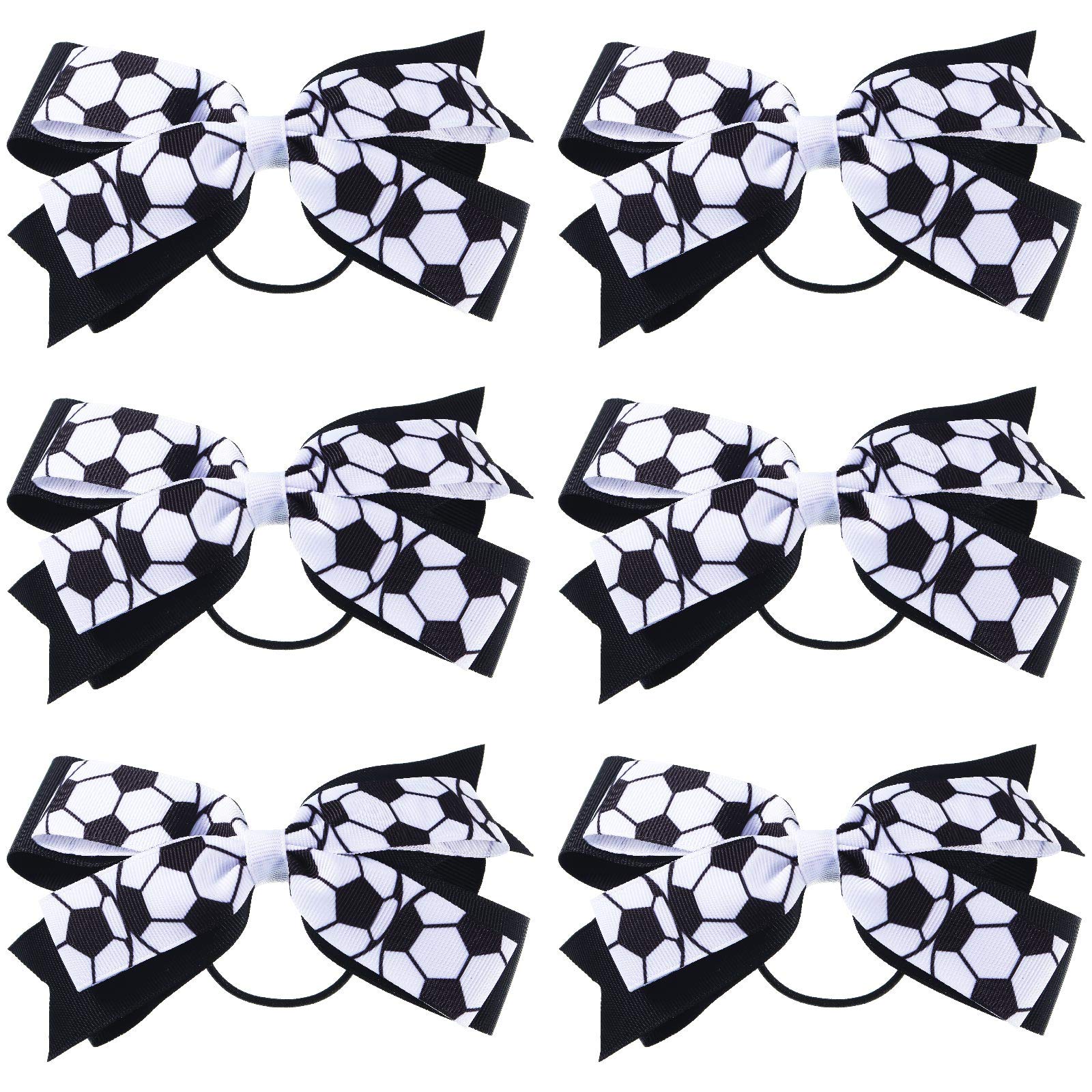 Chuangdi Chuangdi 6 Pieces Soccer Hair Accessories Soccer Sports Hair Bows  Soccer Hair Ties for Girls Women Soccer Football Present Players Coaches  Teams Favor Gifts (Soccer Series Black and White) 6 Count (