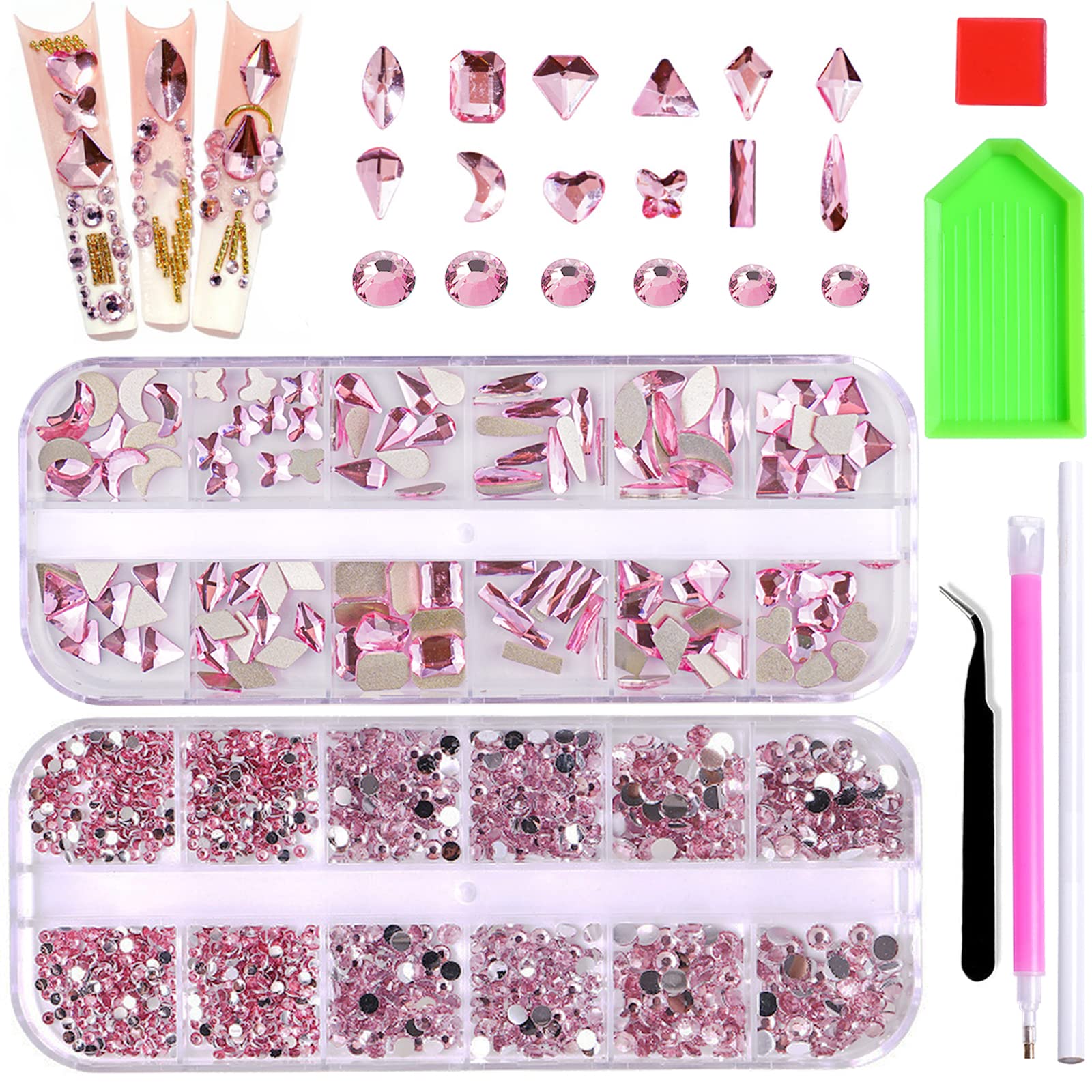  Kikonoke 75g Mix Resin Pearls Rhinestones Kit, 3-10mm Half  Pearls and 2-6mm Flatback Rhinestones for Nail Art Decoration Shoes Clothes  Tumblers Scrapbooking Craft DIY (Pink)