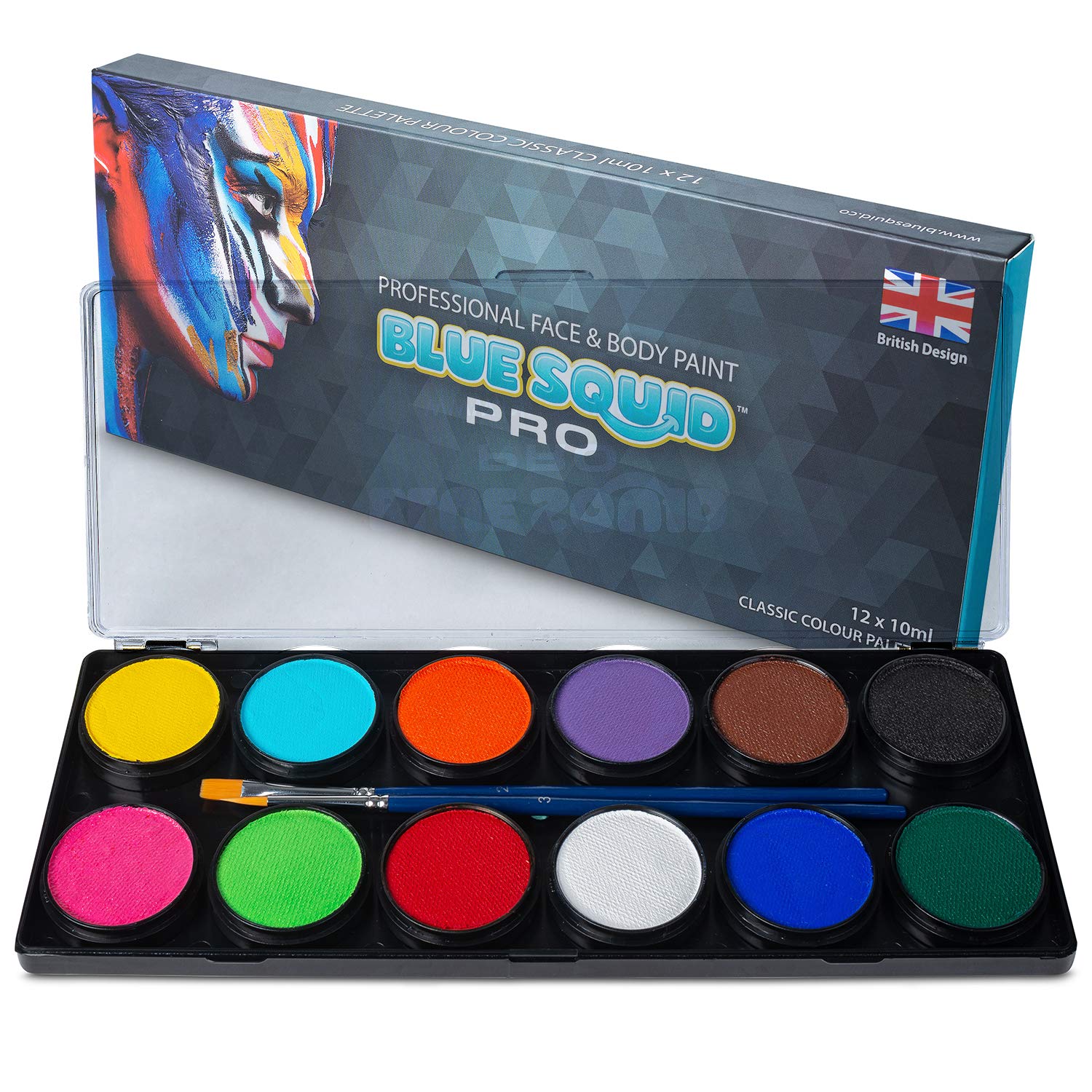 Professional Face Paint Kit - by Blue Squid Pro, 12X10G Classic Color Palette, Professional Face & Body Painting Supplies SFX, Adult & Kids, Superio