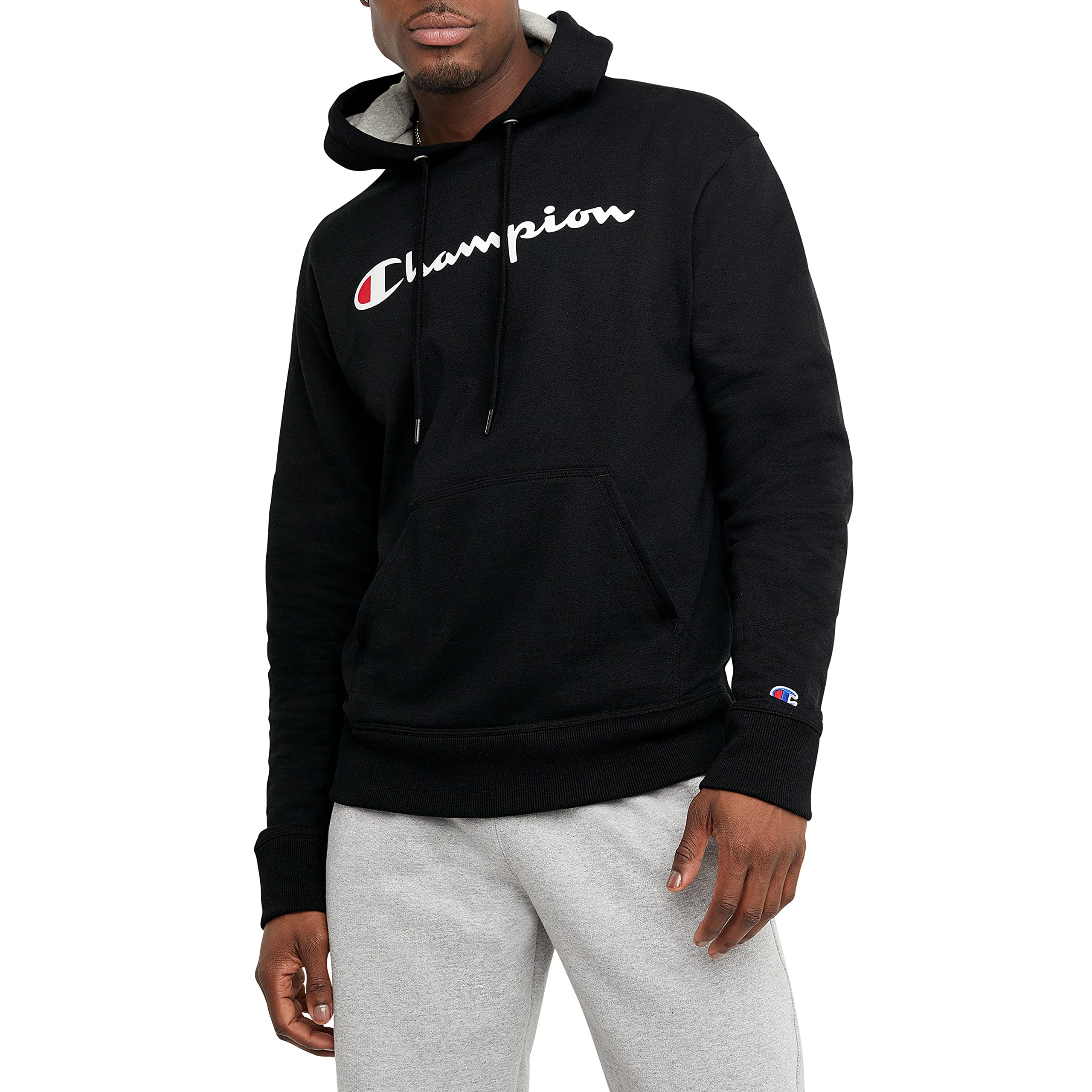 Det peeling Celsius Champion mens Powerblend Fleece Pullover Hoodie, Script Logo Sweatshirt,  Black-y06794, Large US
