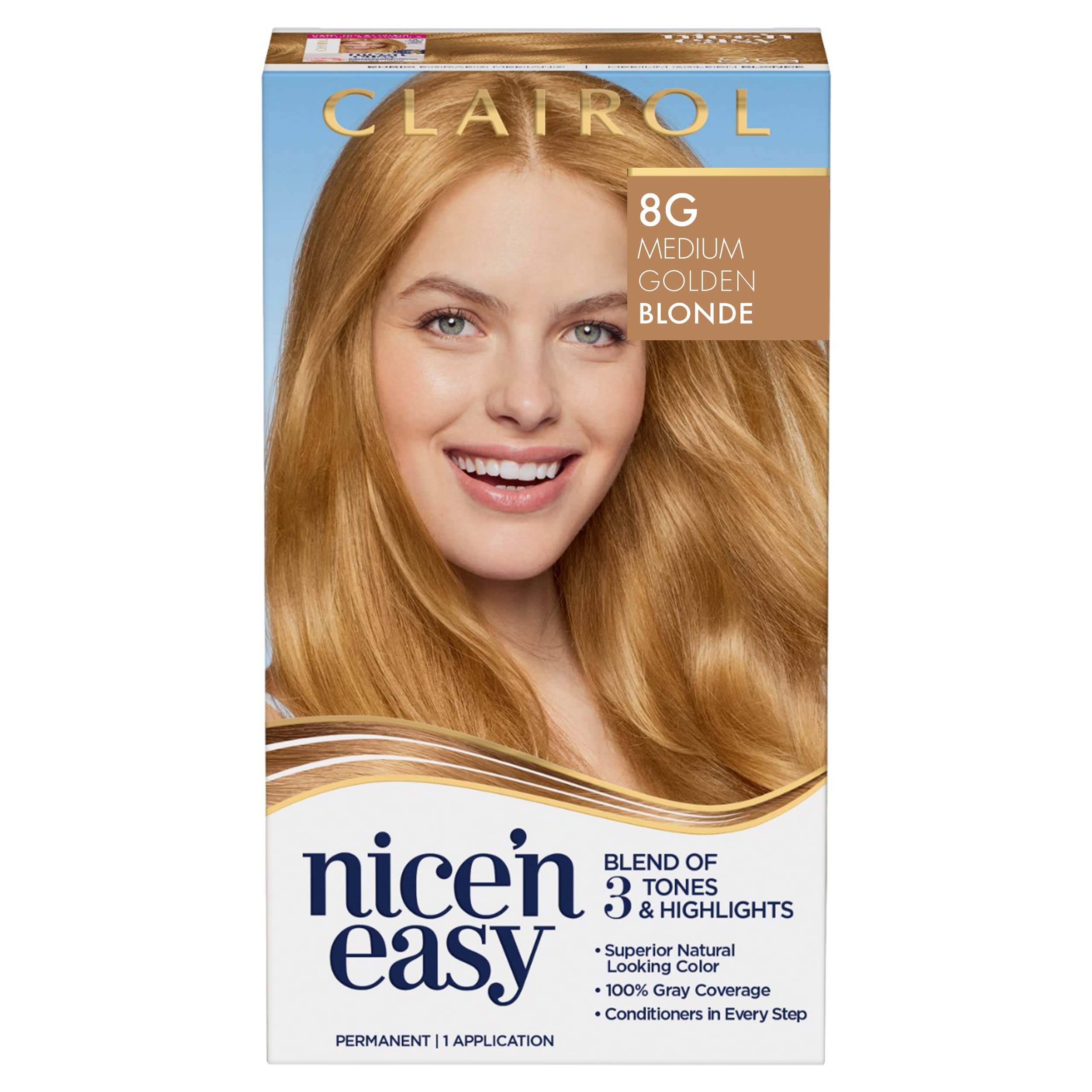 Clairol Nice'n Easy Permanent Hair Dye, 8G Medium Golden Blonde Hair Color,  Pack of 1