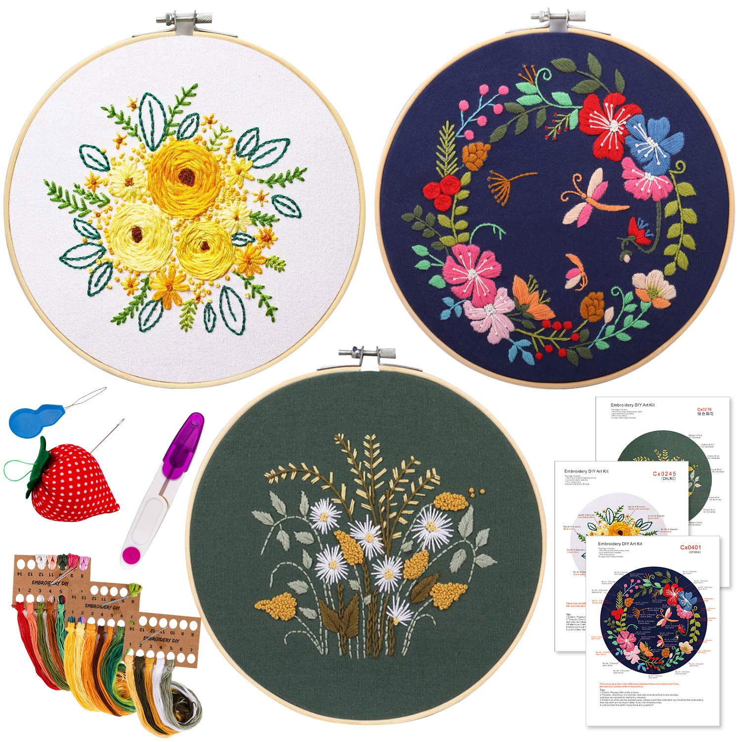 Full Range Of Embroidery Starter Kit With Pattern Diy Beginner Starter  Stitch Kit Including Stamped Cloth With Pattern, Bamboo Embroidery Hoop,  Color