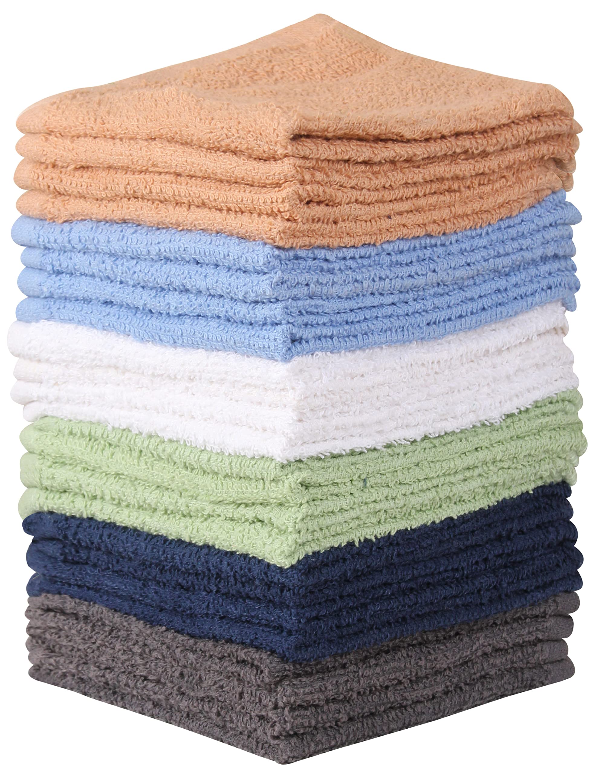 Cotton Washcloths Set 100% Ring Spun Cotton, Flannel, Soft (24 Pack, White)