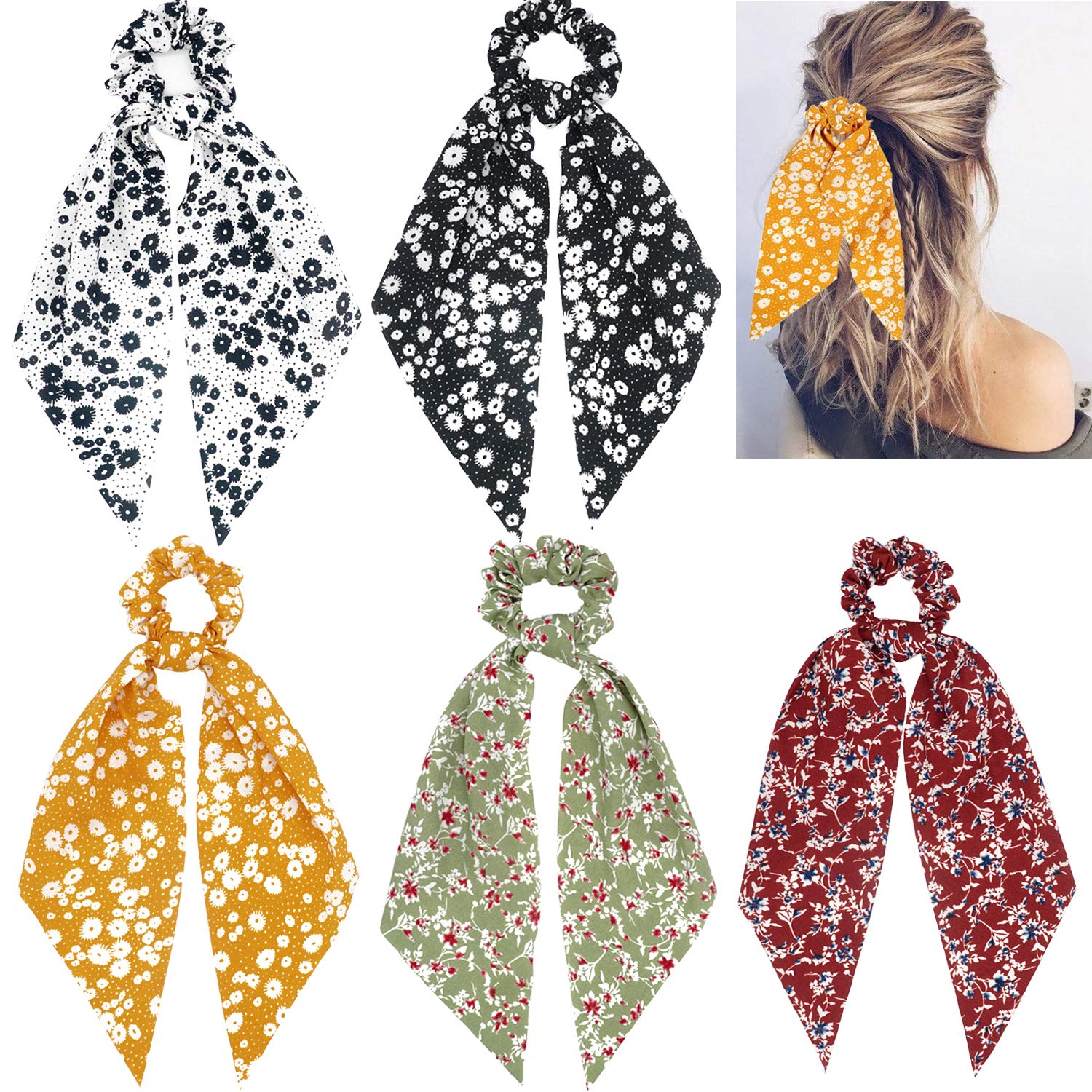 Flower Print Hair Ribbon Scarf Hair Bands Bow Ties Scrunchies