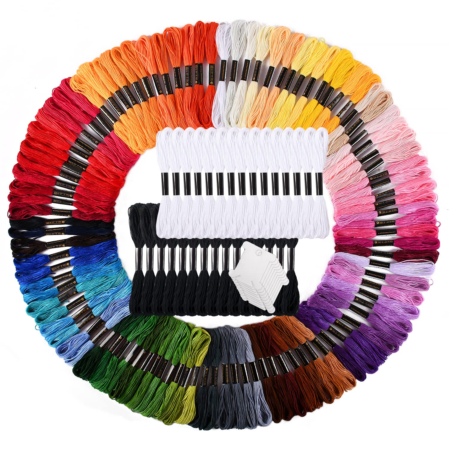 Friendship Bracelet String Kits 100 Colors Embroidery Floss and 15 Skeins  White & 15 Skeins Black Color 10 Pcs Plastic Floss Bobbins for Cross Stitch  Threads Bracelet Yarn Craft Floss