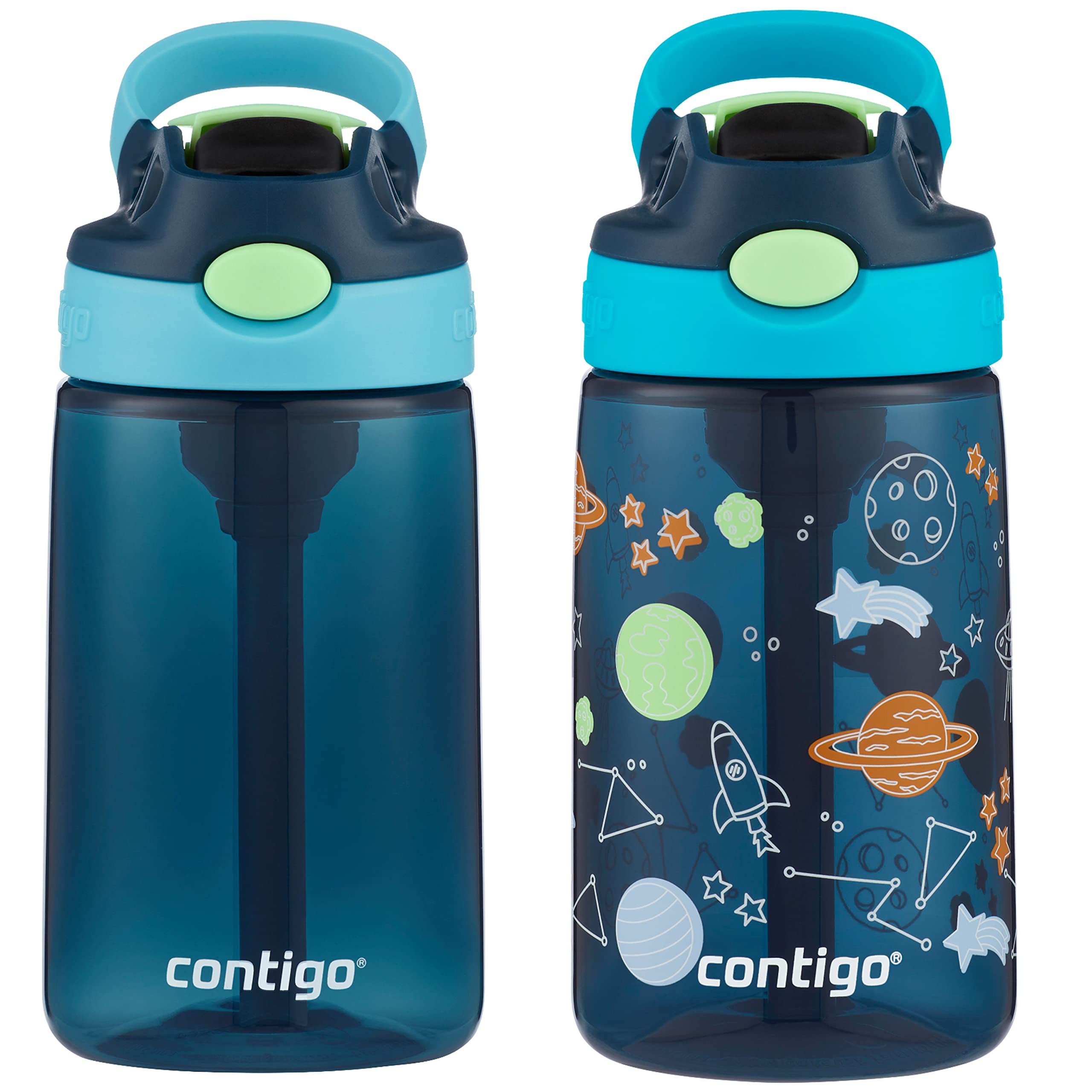 Contigo Aubrey Kids Cleanable Water Bottle with Silicone Straw and  Spill-Proof Lid, Dishwasher Safe, 14oz 2-Pack, Eggplant & Dinos