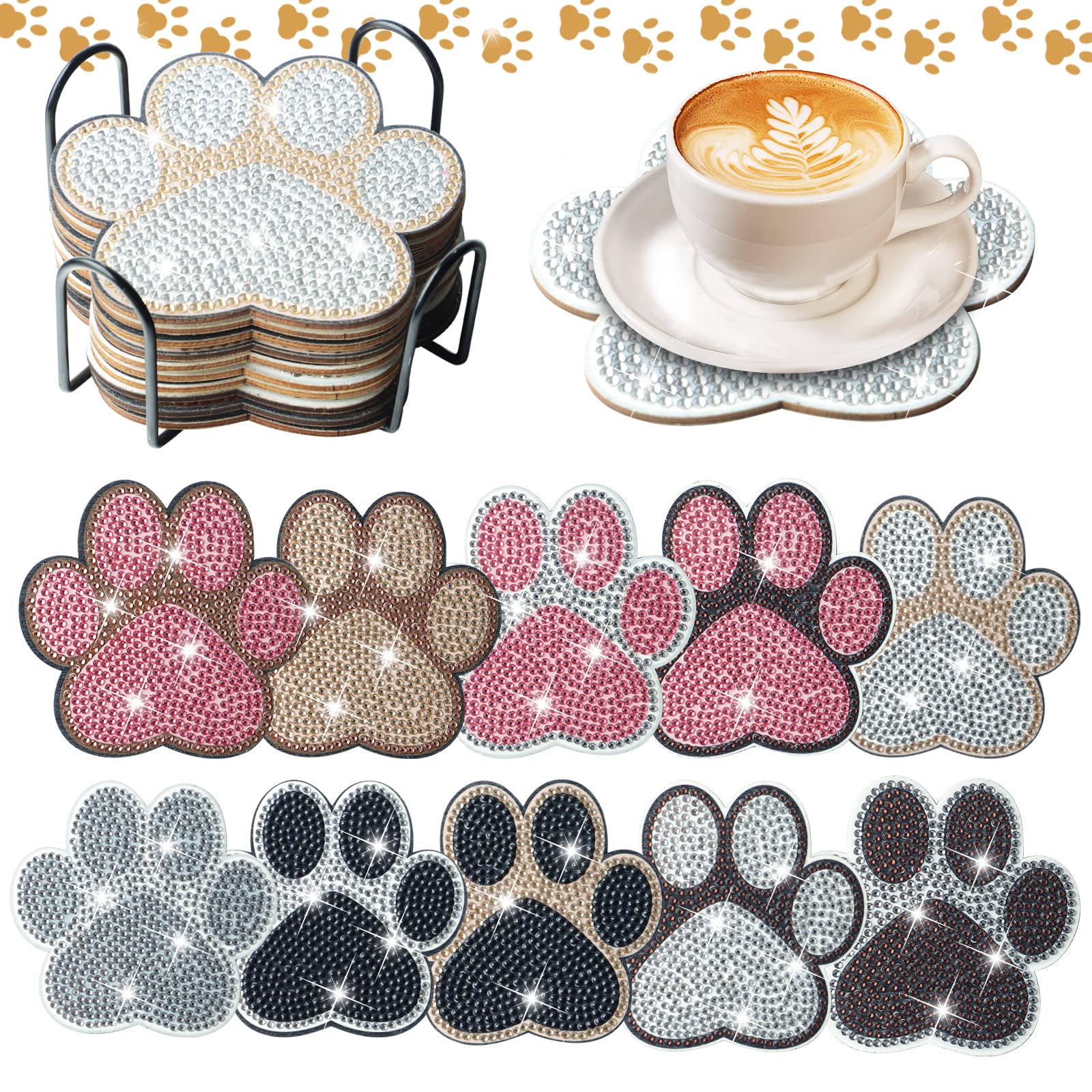 10 Pcs Dog Paw Shaped Diamond Painting Coasters Kits DIY Pet Paw Diamond  Painting Coasters with