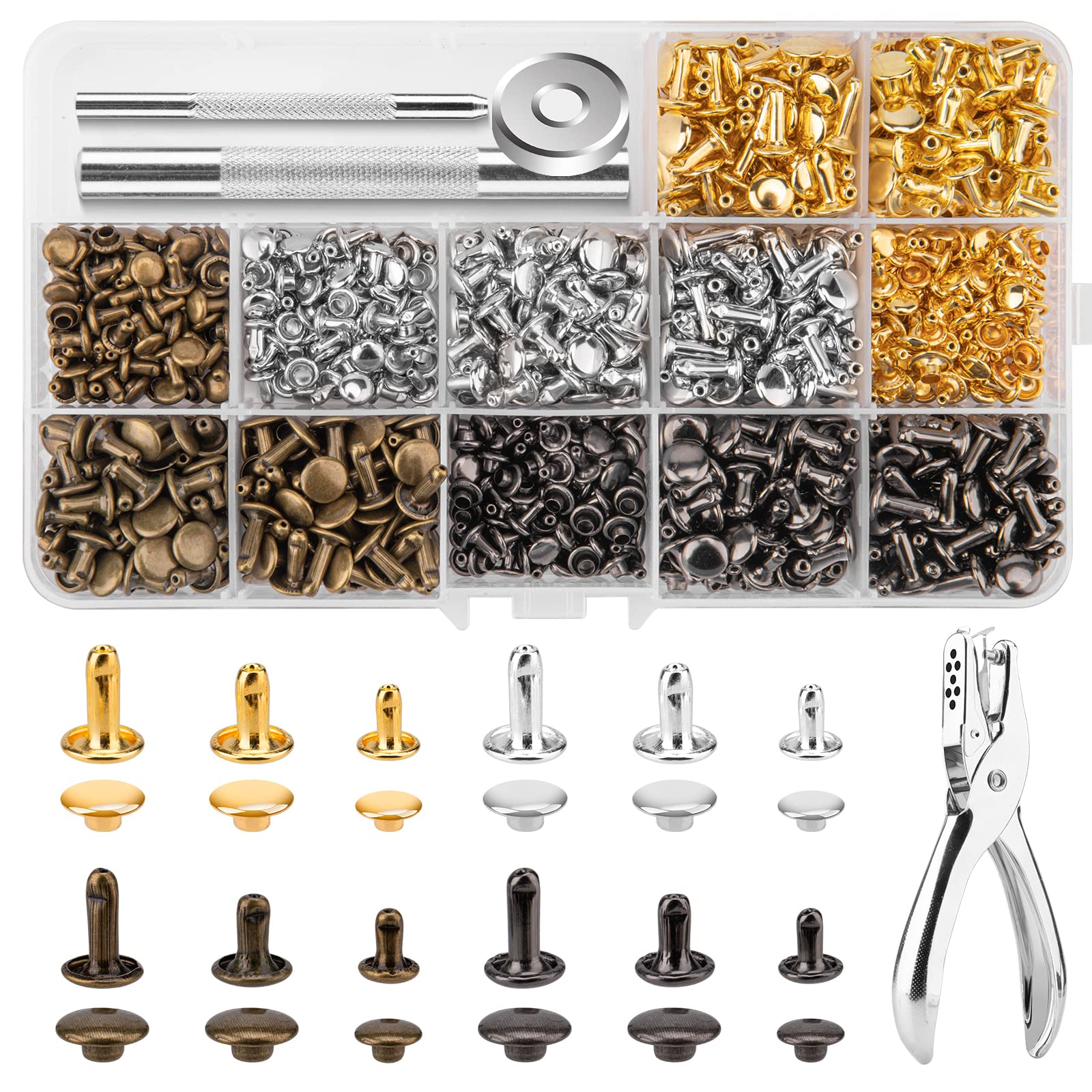 480 Sets Rivets for Leather Leather Rivet Kit 4 Colors 3 Sizes Leather  Rivets and Snaps for Leather Crafts Clothes Shoes Leather Boots Bags  Decoration (Gold Silver Bronze and Gunmetal)