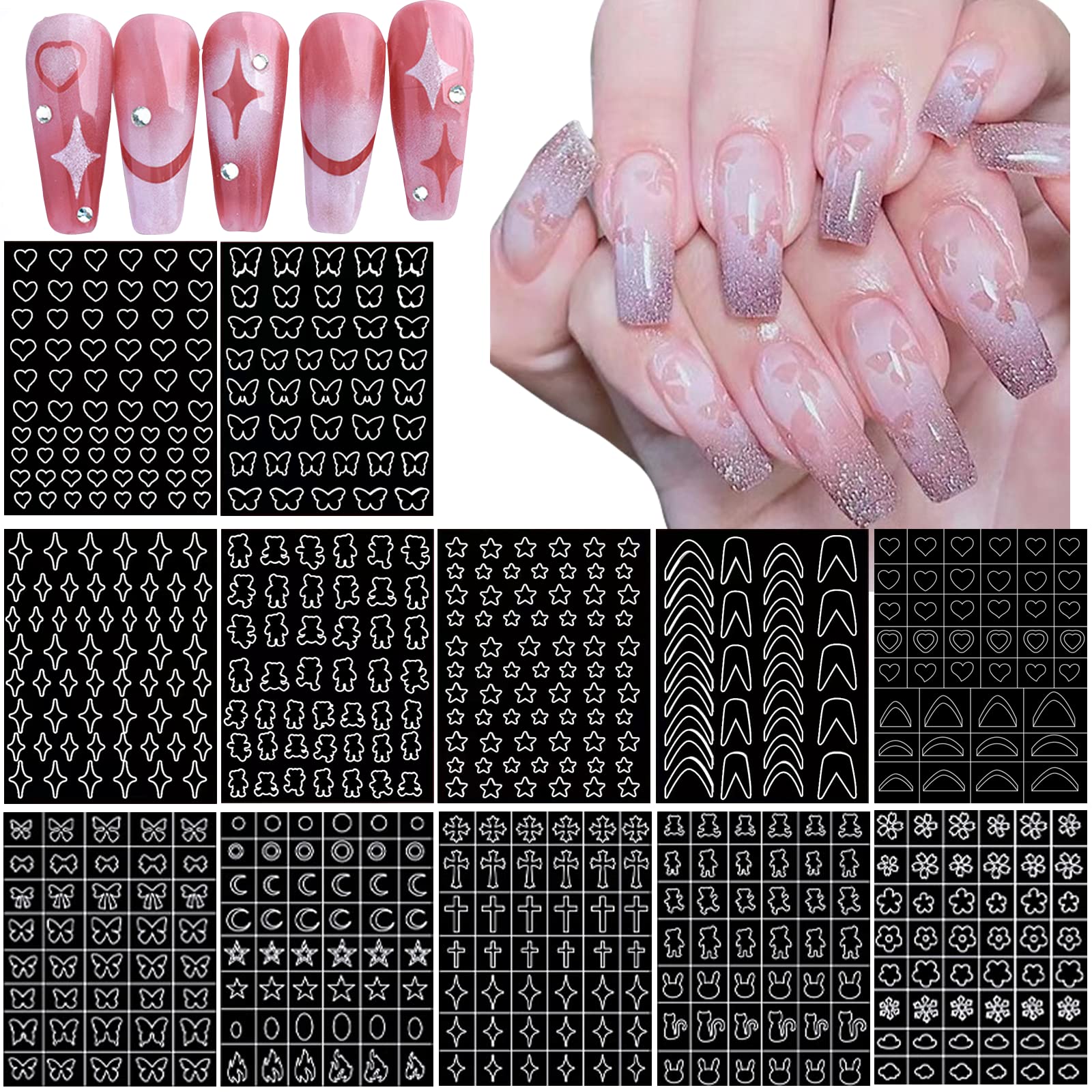 Set10 200 Airbrush Nail Art Stencil Design 20 Template Sheets Kit