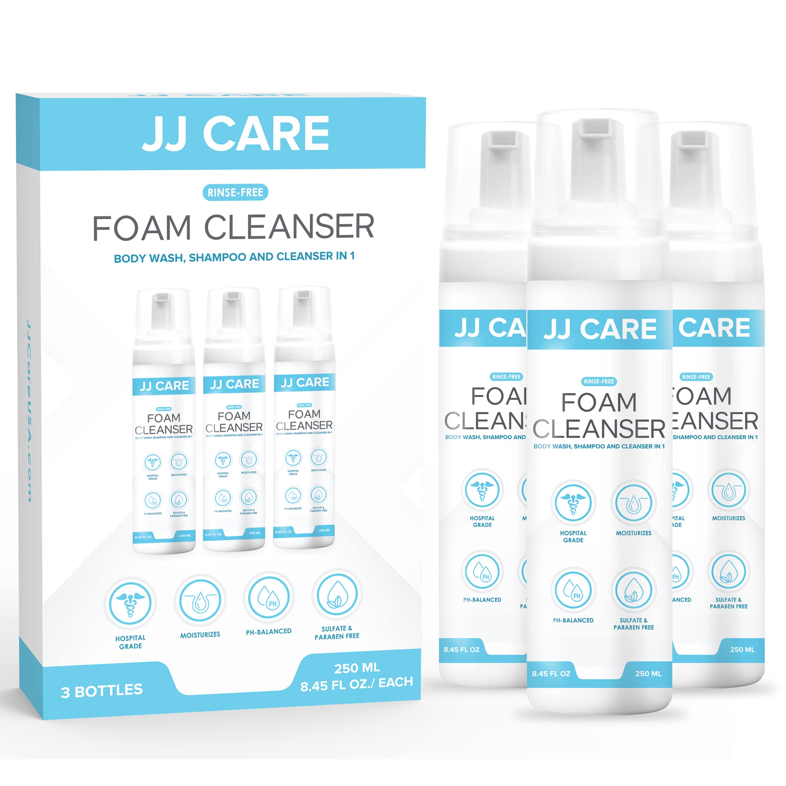 JJ CARE Rinse Free Foam Cleanser (Pack of 3) 8.45 fl. oz. Rinse