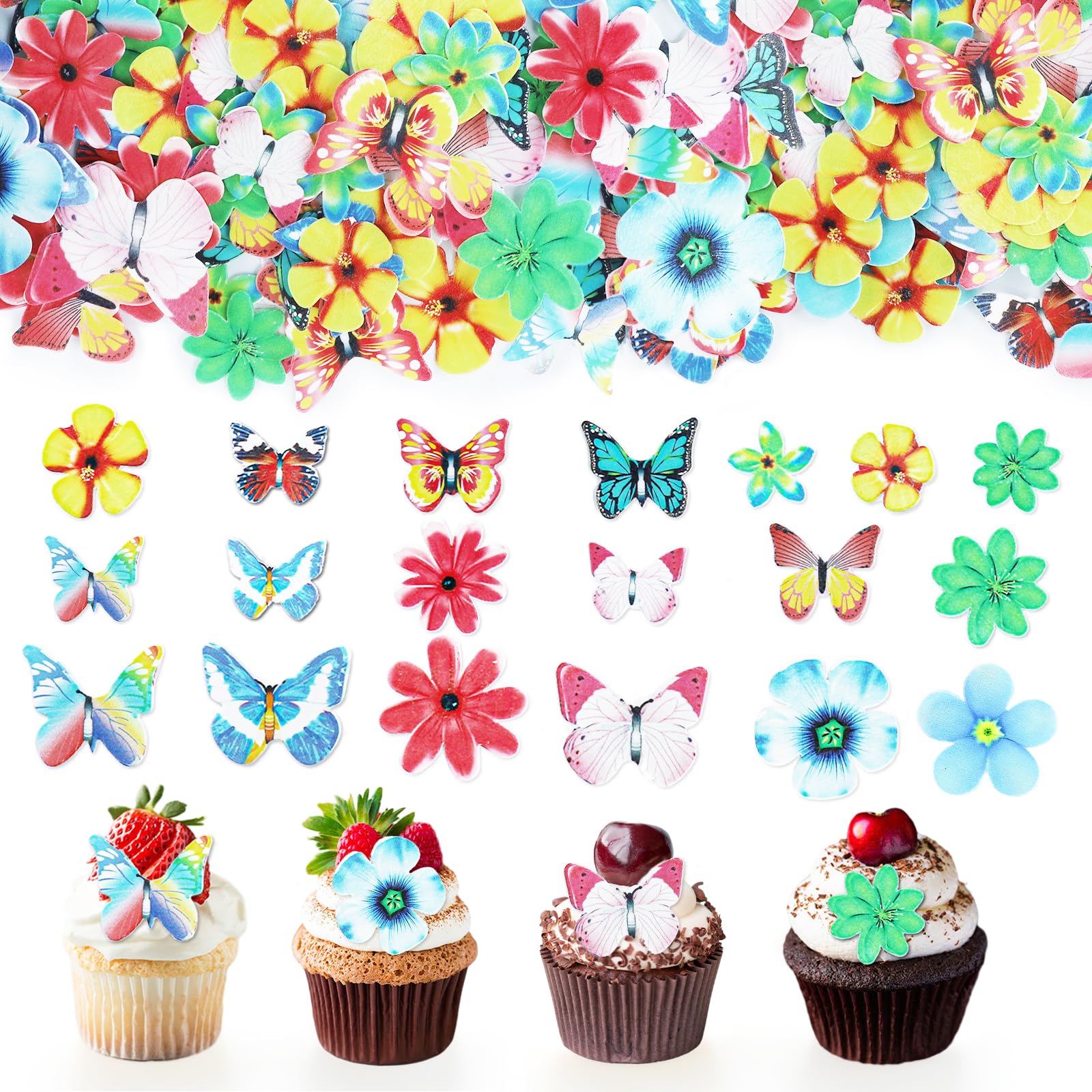 100 PC Edible Butterfly & Flower Decorations - Tortendeco Cake Decor
