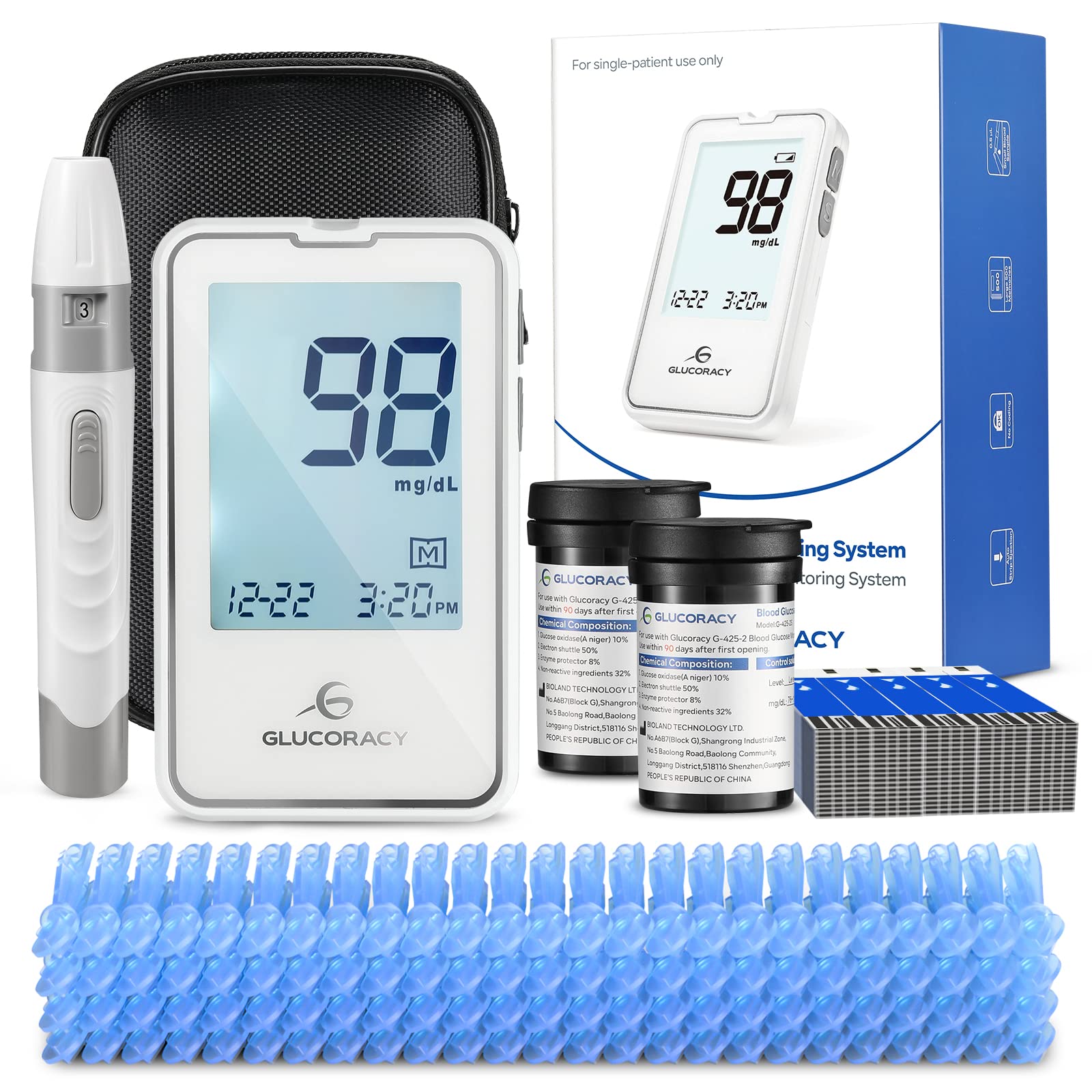 Blood Glucose Monitor Kit, Diabetes Testing Kit with 100 Test Strips and  100 Lancets Blood Sugar Test Kit with Lancing Device, Portable Blood Glucose  Meter for Home Use 
