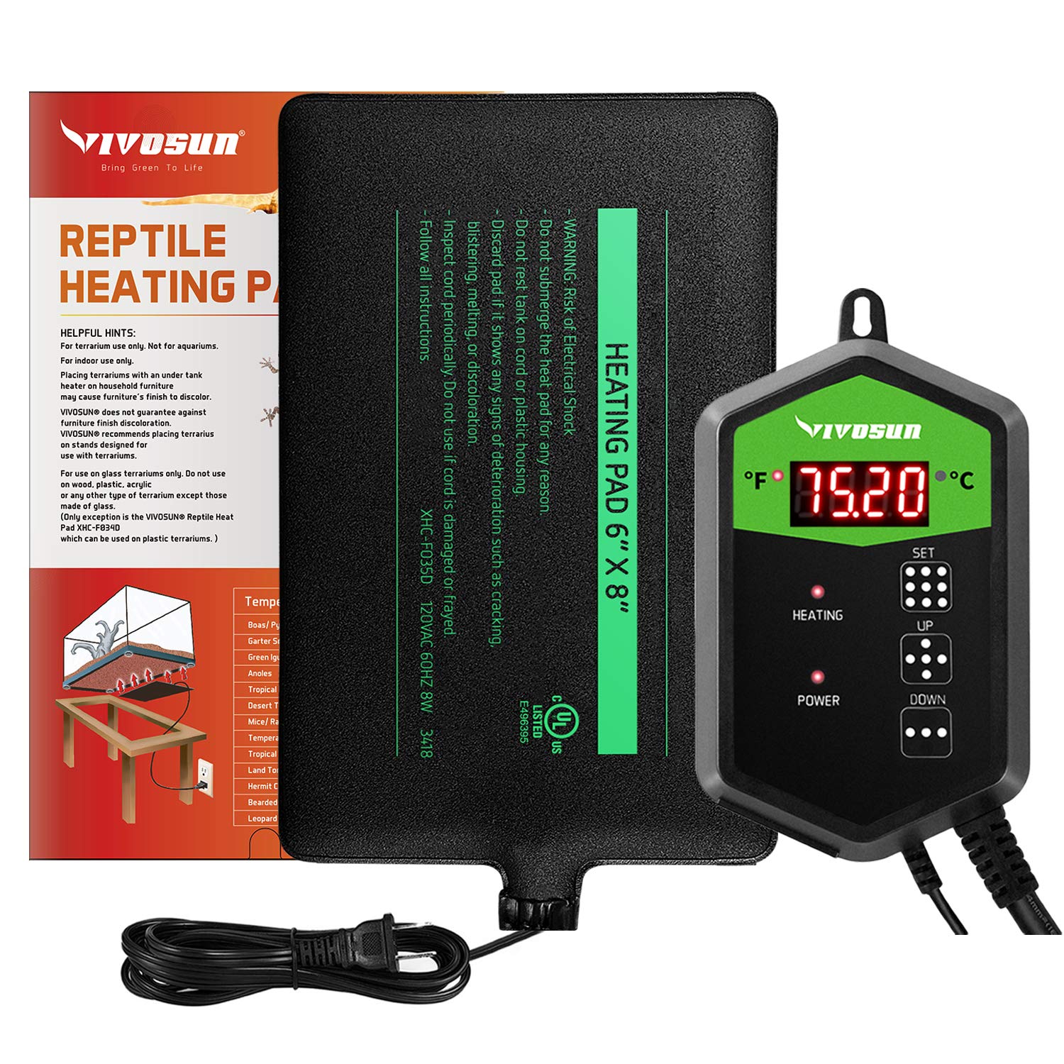 VIVOSUN Reptile Heating Pad 1-Pack 6X8 Inch with Thermostat
