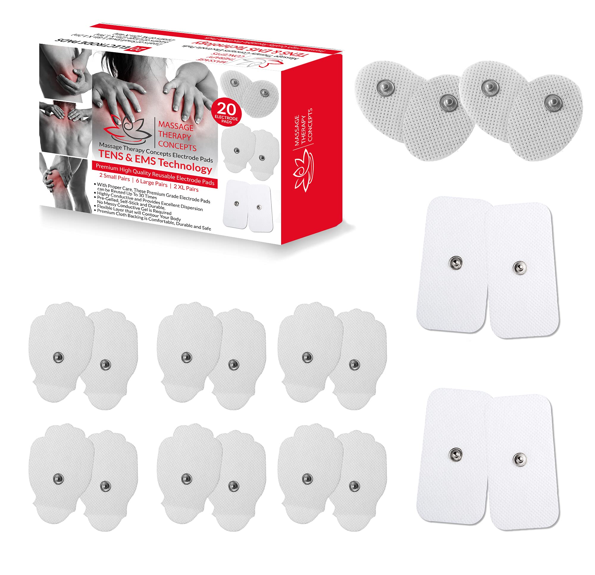TENS Unit Pads - Premium Quality Snap Replacement Electrodes for TENS and  EMS Electrotherapy - Self Adhesive Reusable Patches up to 30 Times (20 Pads)  Combo (S L XL) 20 Piece Set