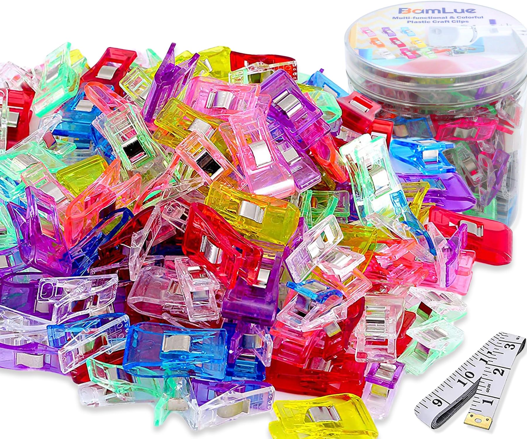 Sewing Clips, 100 Pcs with Plastic Box,Premium Multipurpose Quilting Clips  for Supplies Crafting Tools,Assorted Colors Plastic Clips for Crafts,  Plastic Clip for Craft,Sew Clip,Assorted Bright Colors 