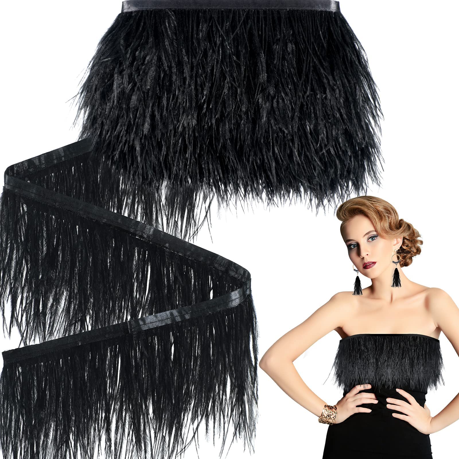 7-10CM Black Ostrich Feather Trims Natural Ostrich Feather For Craft Ribbon  Fringe For Skirt Party Clothing