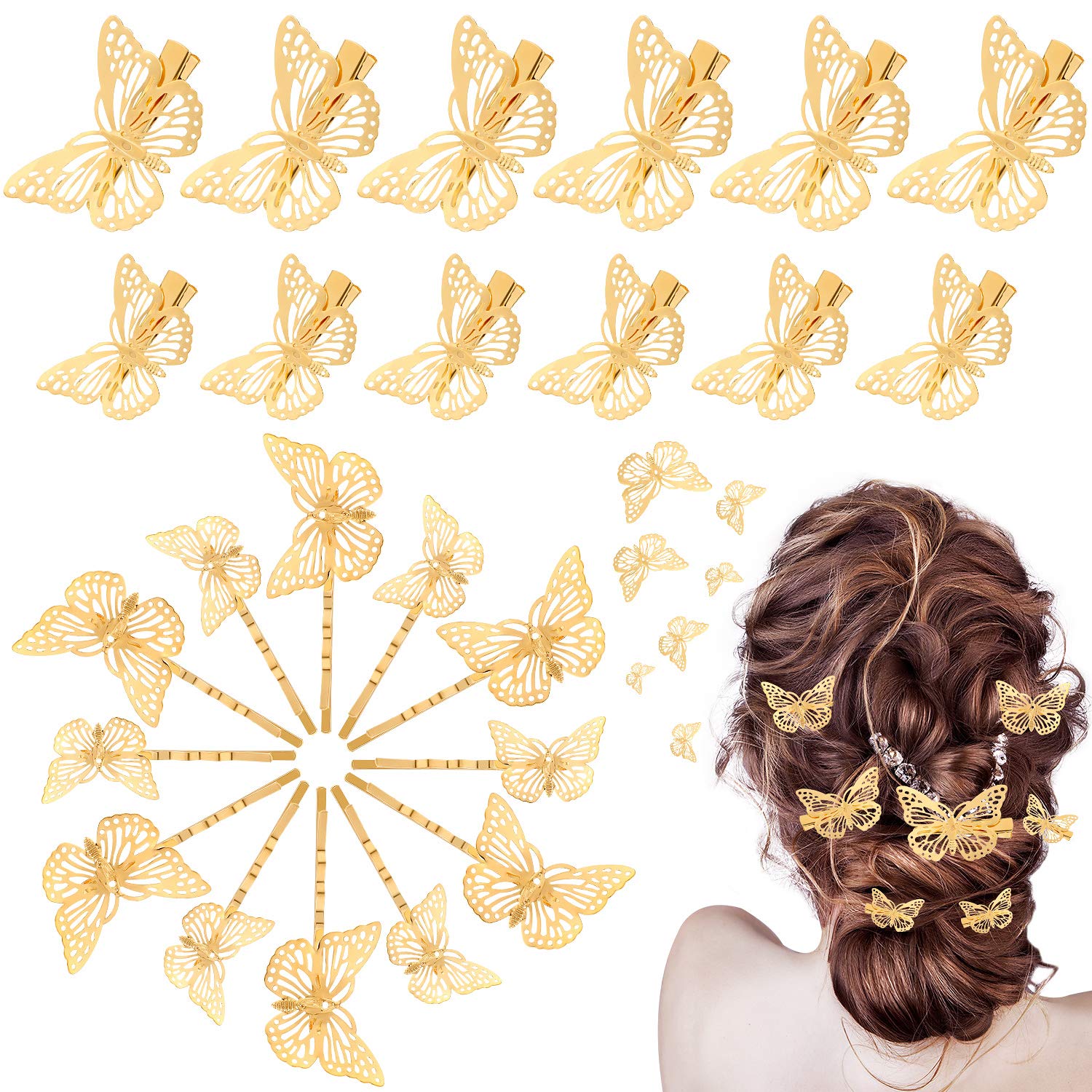 24 Pieces Butterfly Hair Clips Metal Butterfly Hair Clamps Metallic Hollow  Butterfly Hairpins Clips Hair Accessories