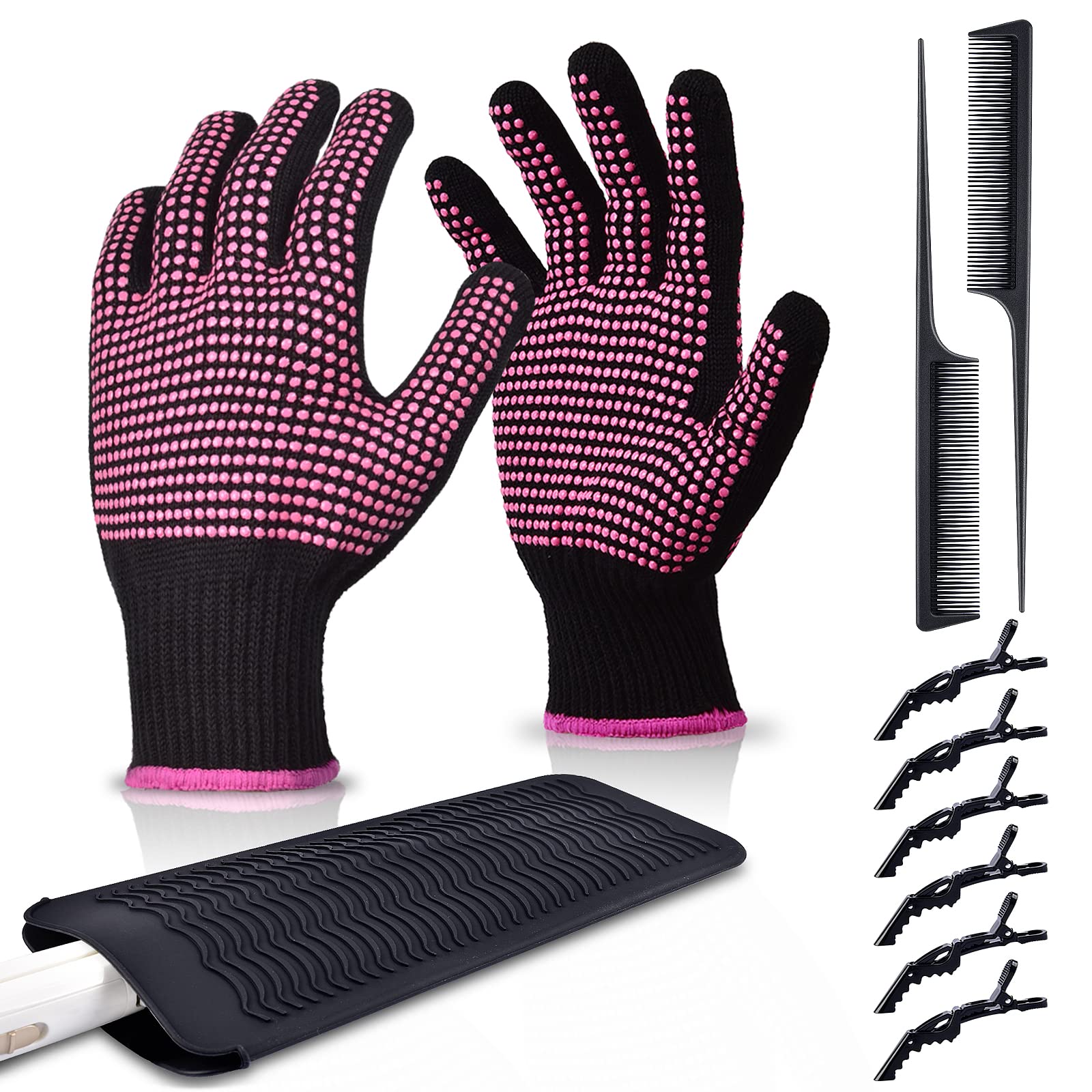 Heat Resistant Gloves for Hair Styling, ARRITZ Professional Curling Wand  Gloves with Silicone Bumps Heat Proof