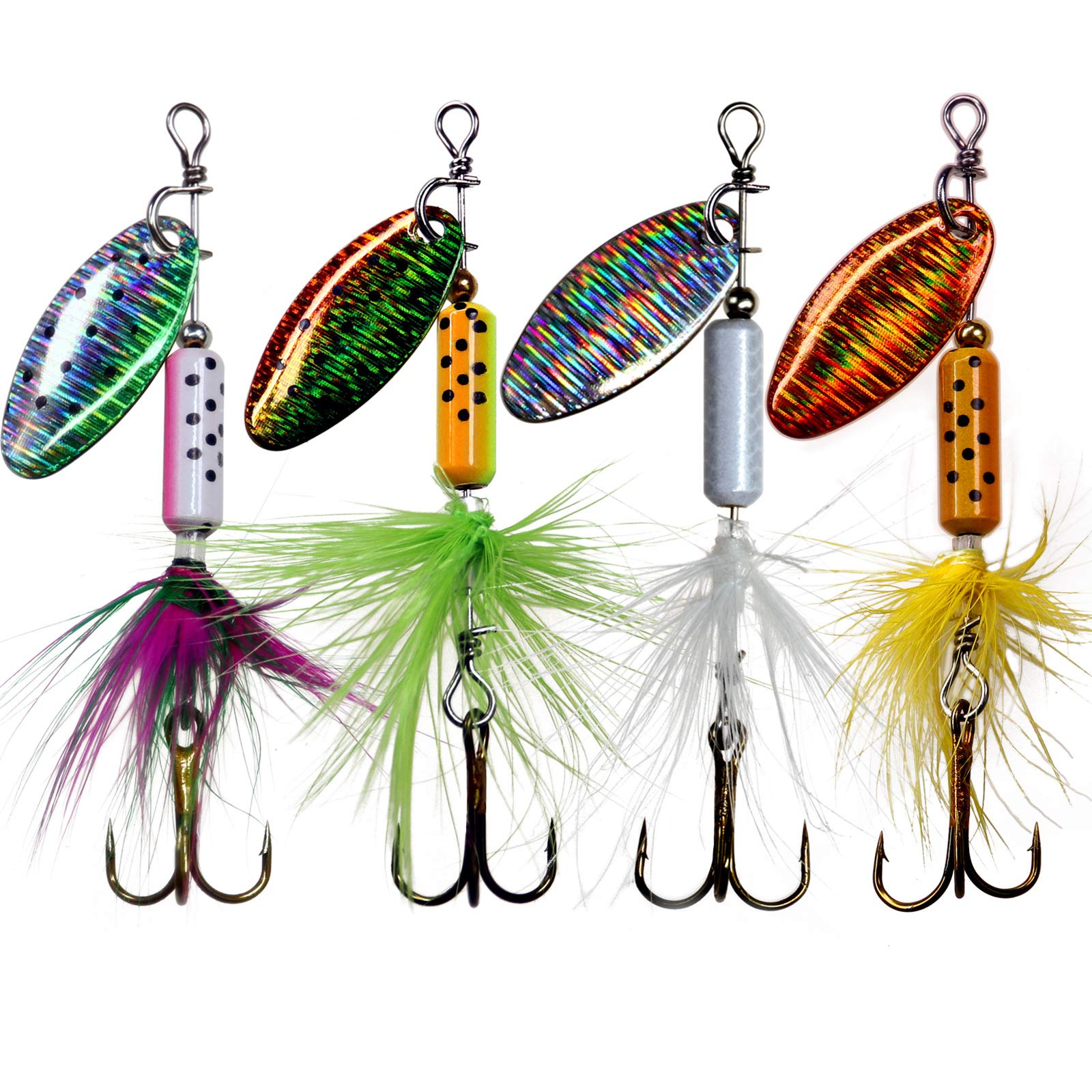 THKFISH Spinner Baits Fishing Spinners Spinnerbait Trout Lures Fishing Lures  for Bass Trout Crappie Color A-1/7oz *4pcs