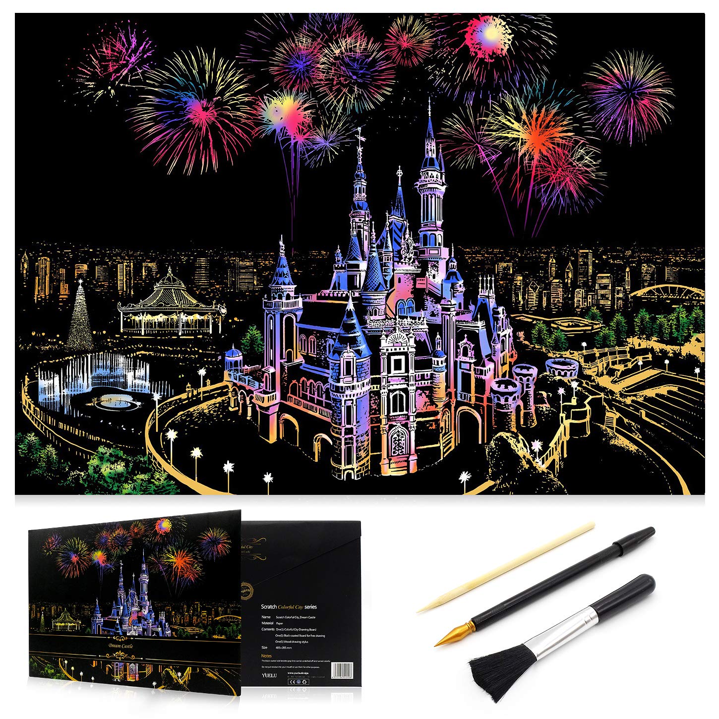 Scratch Art Rainbow Painting Paper, Sketch Pad DIY Night View Scratchboard  for Kids & Adults, Engraving Art & Craft Set, Scratch Painting Creative  Gift, 16'' x 11.2'' with 3 Tools (Dream Castle)