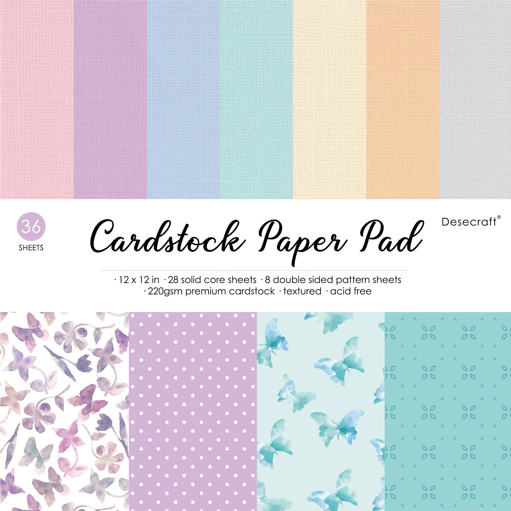 12x12 Double Sided Solid Colored Paper Pad Scrapbook Cardstock